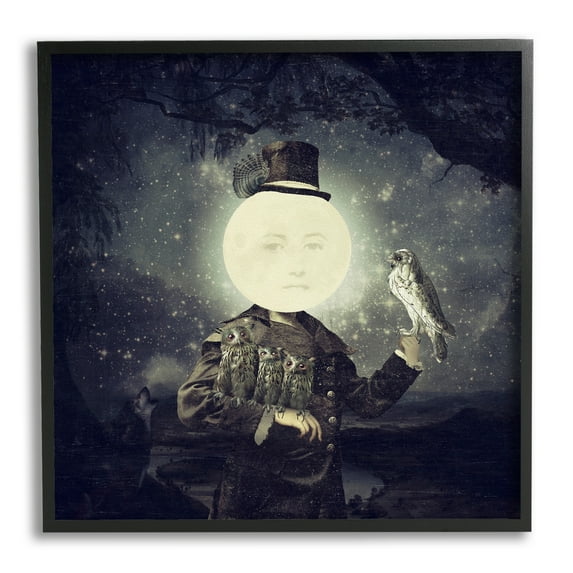 Stupell Industries Starry Night Sky Moon Person Bird Botanical Border Framed Wall Art, 24 x 24, Design by Paula Belle Flores