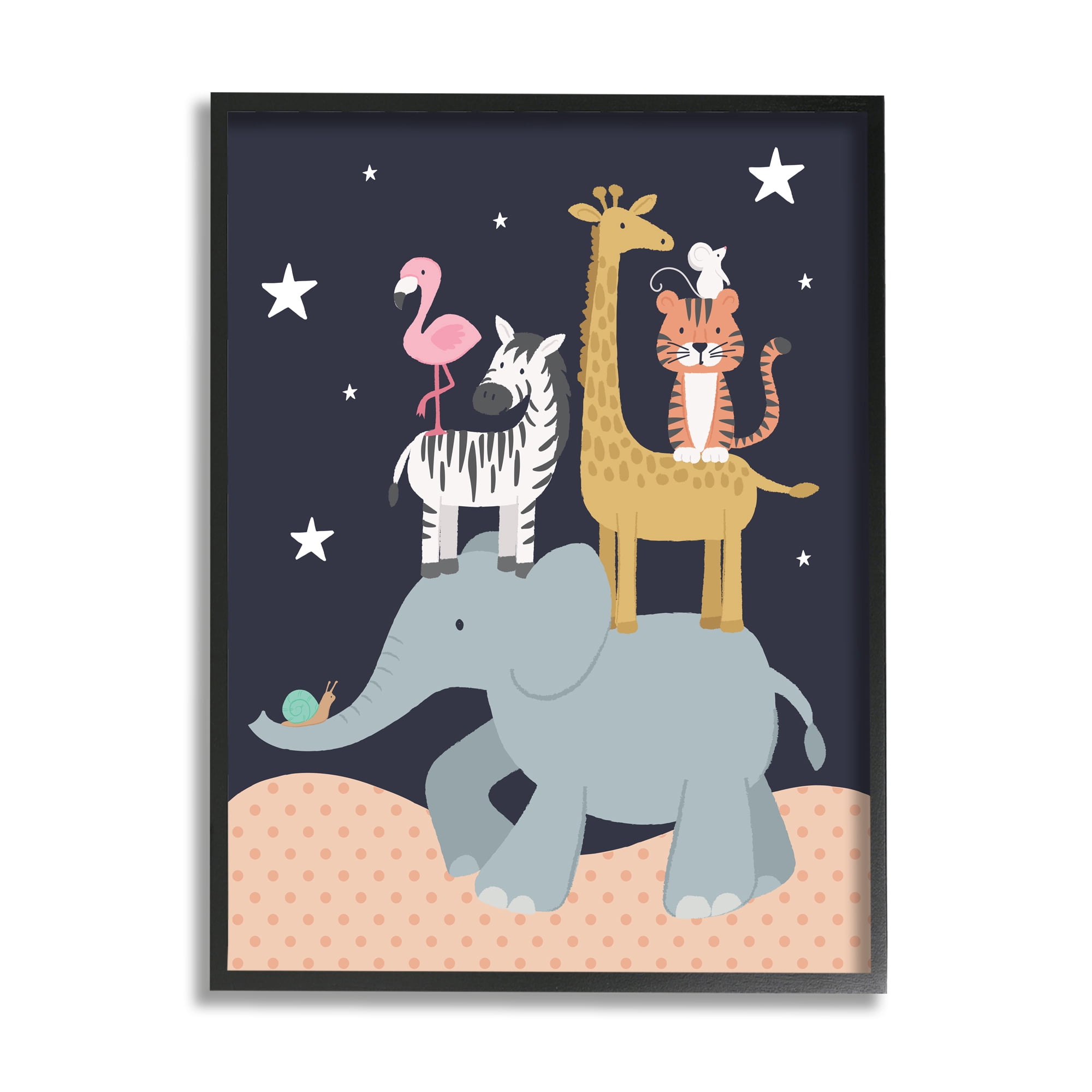 Stupell Industries Starry Night Sky Safari Animals Elephant Giraffe Zebra,11 x 14,Designed by Lisa Whitebutton