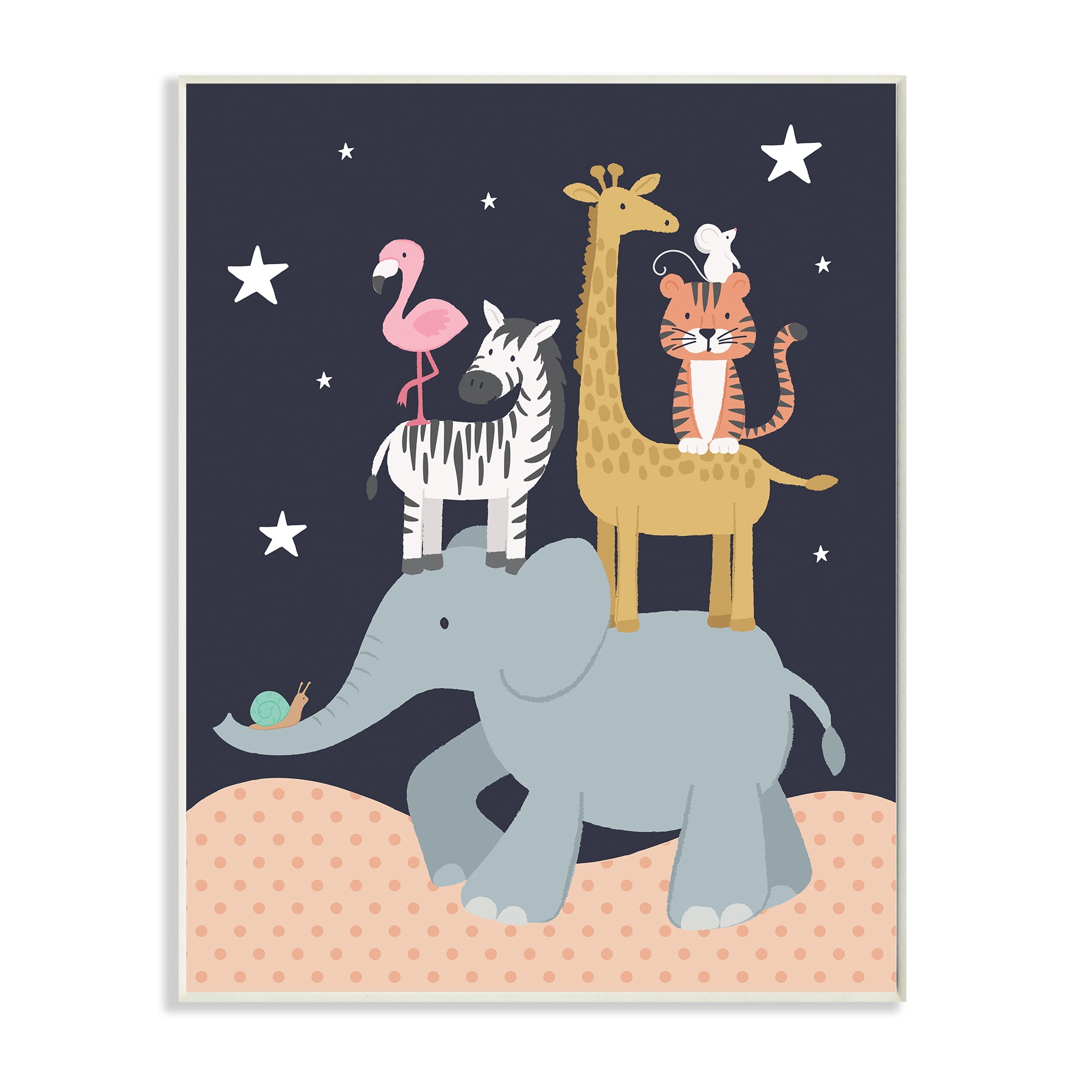 Stupell Industries Starry Night Sky Safari Animals Elephant Giraffe Zebra,13 x 19,Designed by Lisa Whitebutton