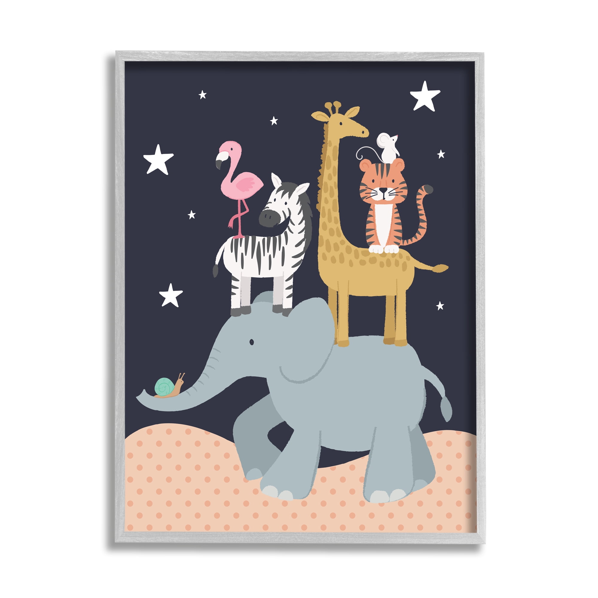 Stupell Industries Starry Night Sky Safari Animals Elephant Giraffe Zebra,16 x 20,Designed by Lisa Whitebutton