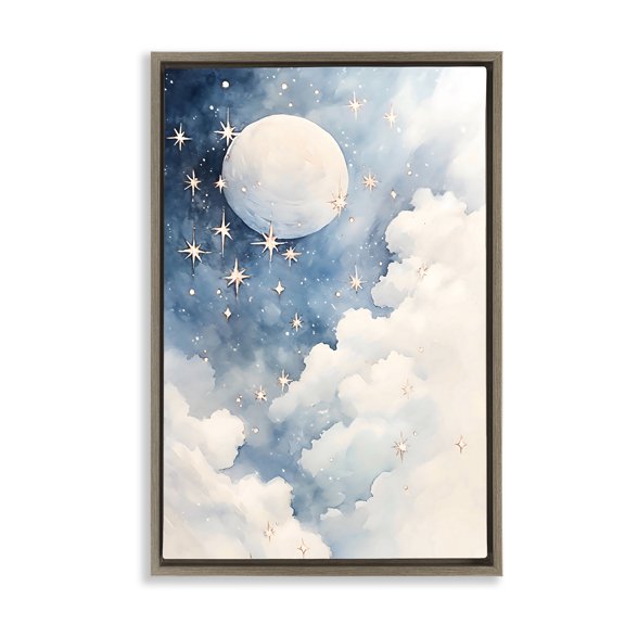 Starry Night with Dreamy Clouds Brown Floating Frame Canvas Art, 17 x 25, Made In USA