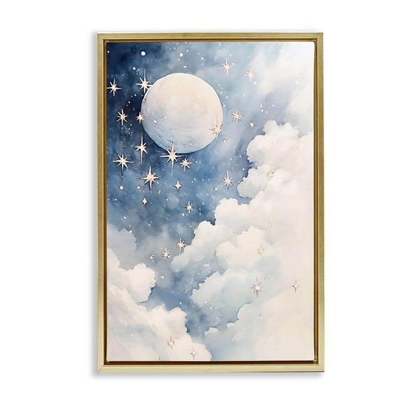 Starry Night with Dreamy Clouds Gold Floating Frame Canvas Art, 17 x 25, Made In USA
