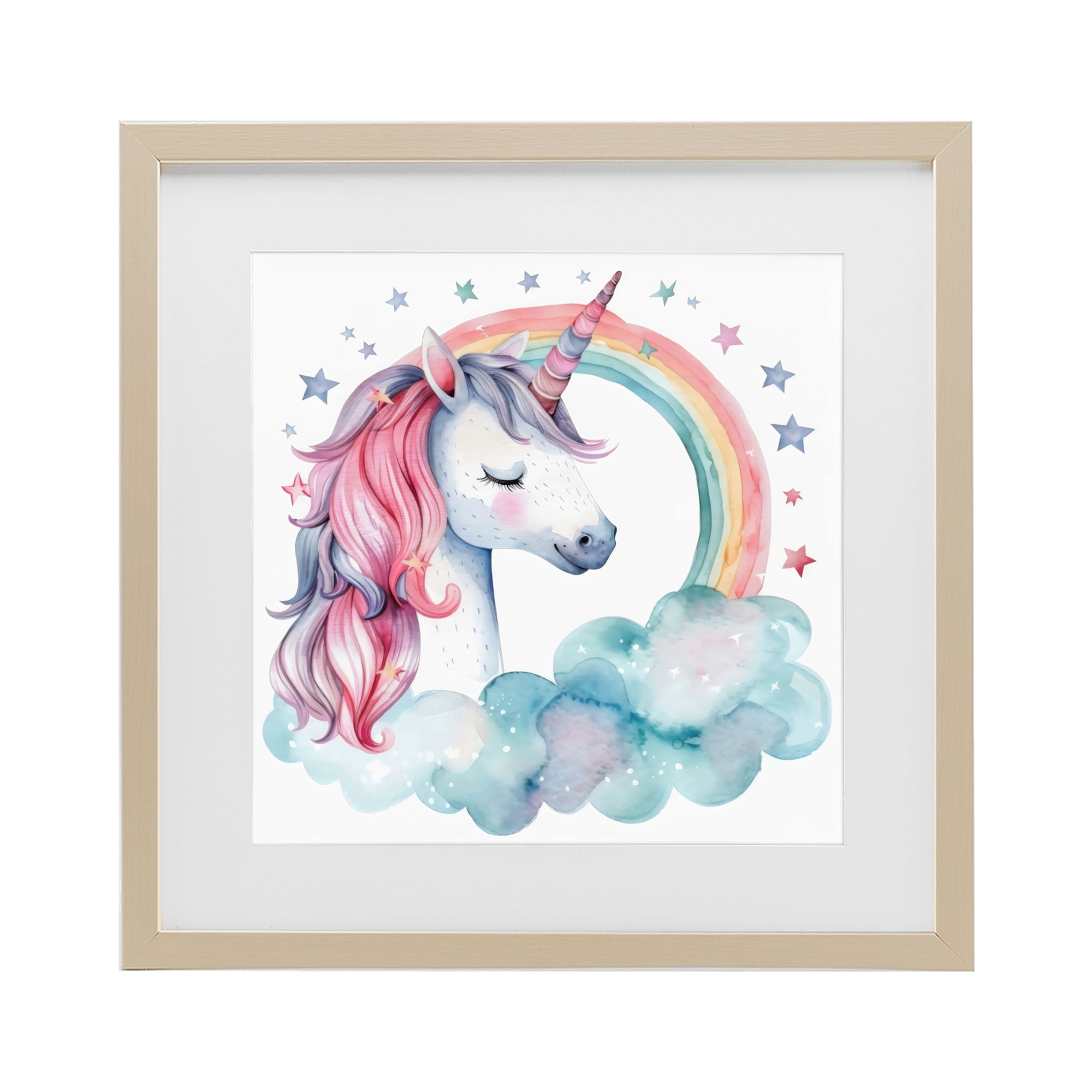 Stupell Industries Starry Rainbow Unicorn Birch Framed Print Under Glass, design by Creative Studio