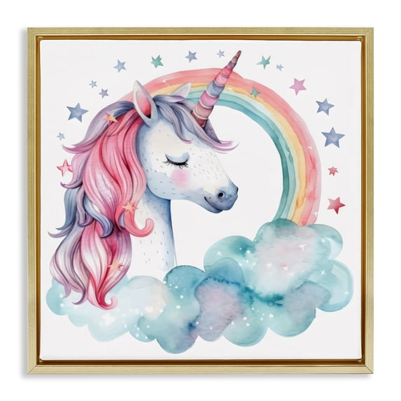 Stupell Industries Bohemian Starry Rainbow Unicorn Gold Floating Frame Canvas Art, 25 x 25, by Creative Studio