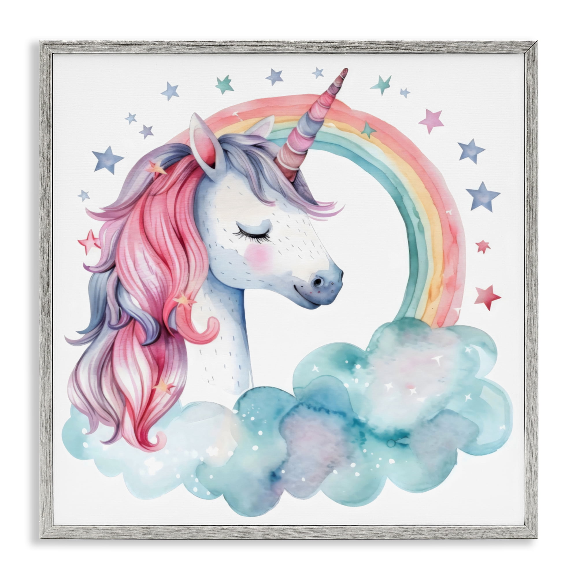 Stupell Industries Starry Rainbow Unicorn Gray Framed Giclee Art, design by Creative Studio
