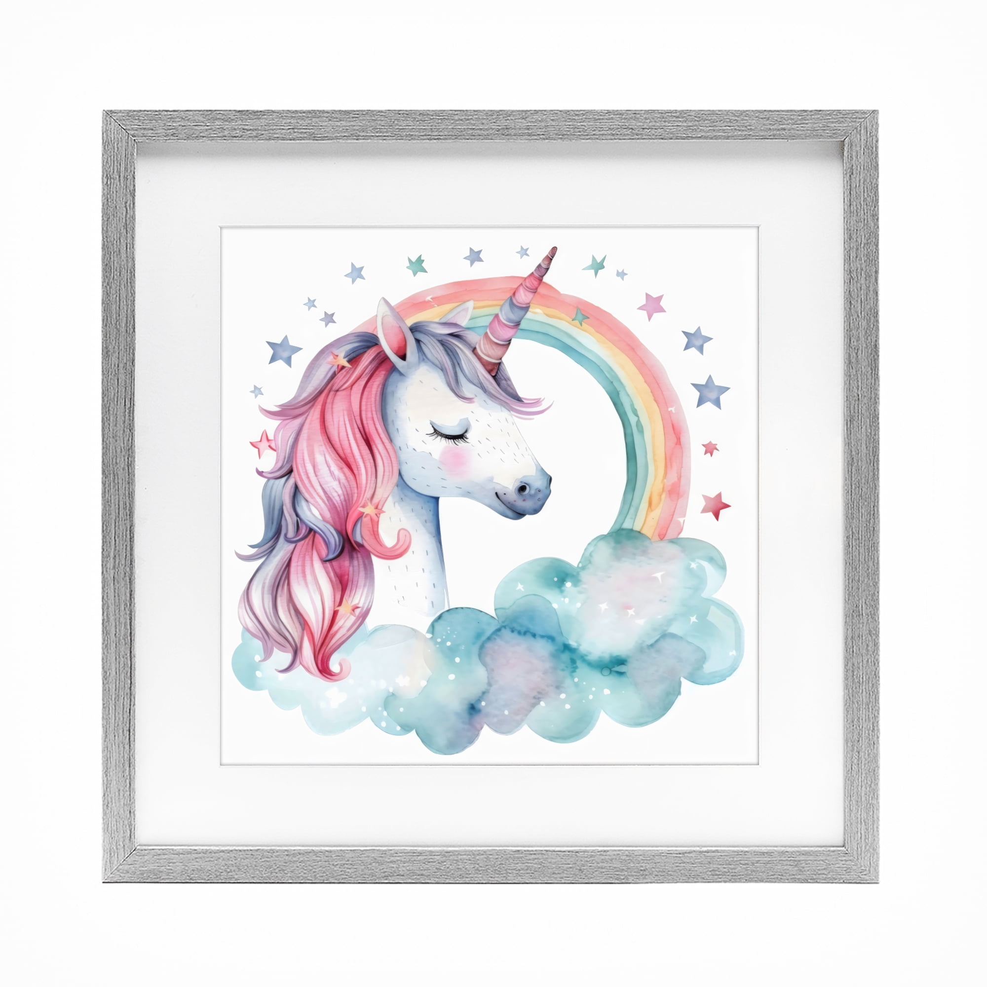 Stupell Industries Starry Rainbow Unicorn Gray Framed Print Under Glass, design by Creative Studio