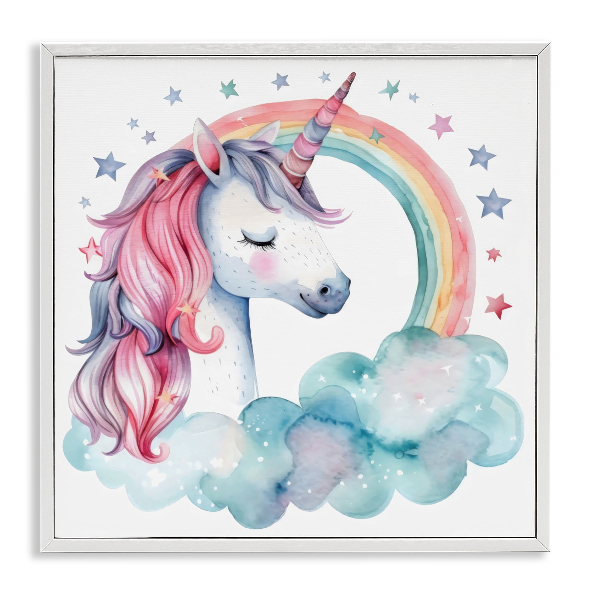 Stupell Industries Starry Rainbow Unicorn White Framed Giclee Art, design by Creative Studio