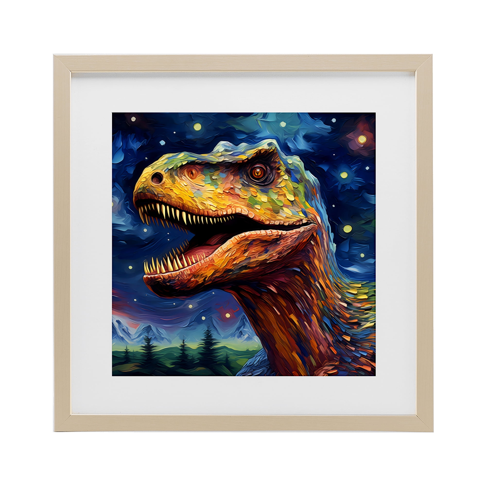 Stupell Industries Starry Sky Dinosaur Birch Framed Print Under Glass, design by Creative Studio