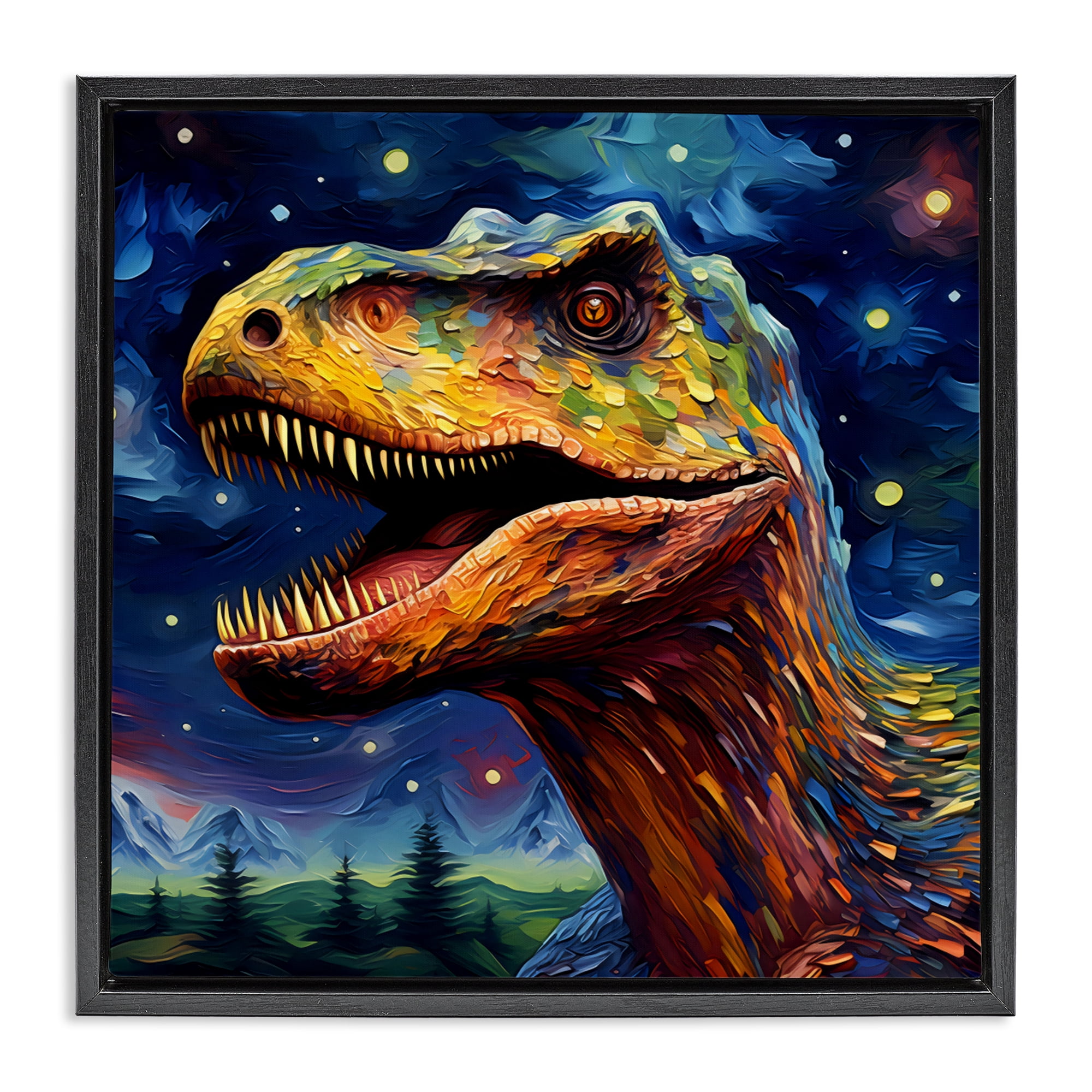 Stupell Industries Starry Sky Dinosaur Black Framed Floater Canvas Wall Art, design by Creative Studio