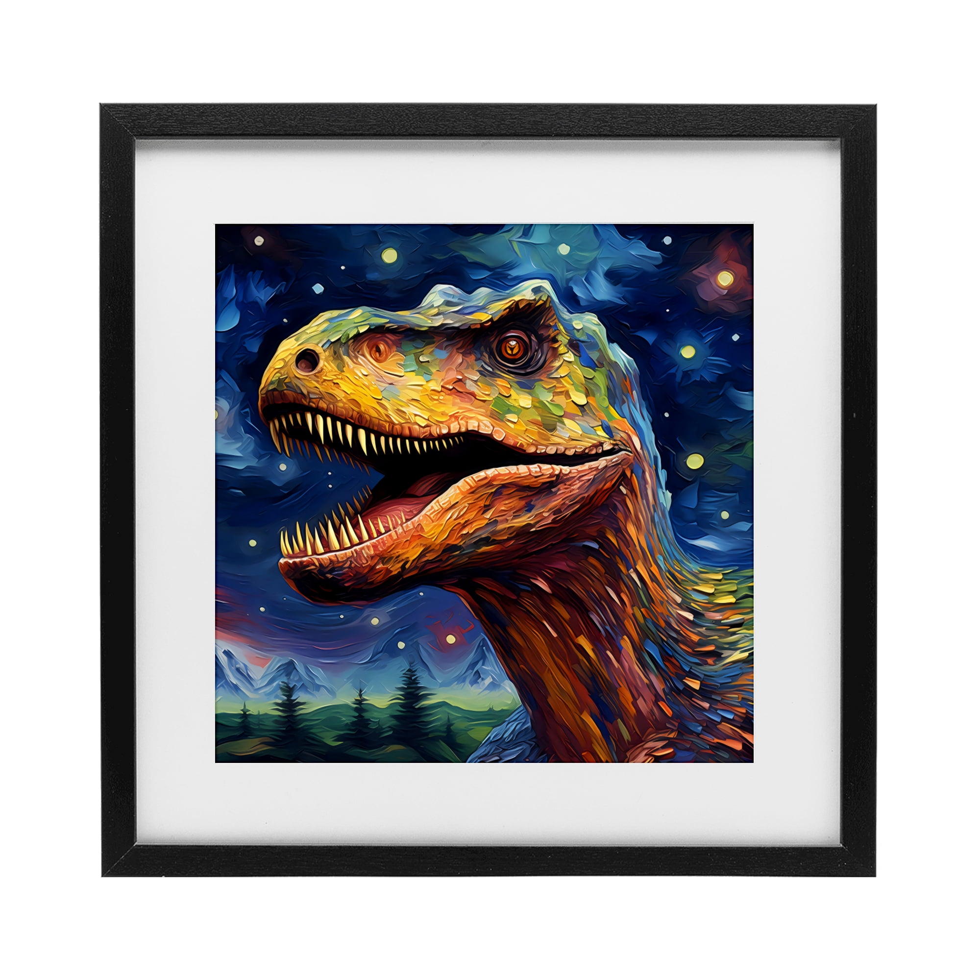 Stupell Industries Starry Sky Dinosaur Black Framed Print Under Glass, design by Creative Studio
