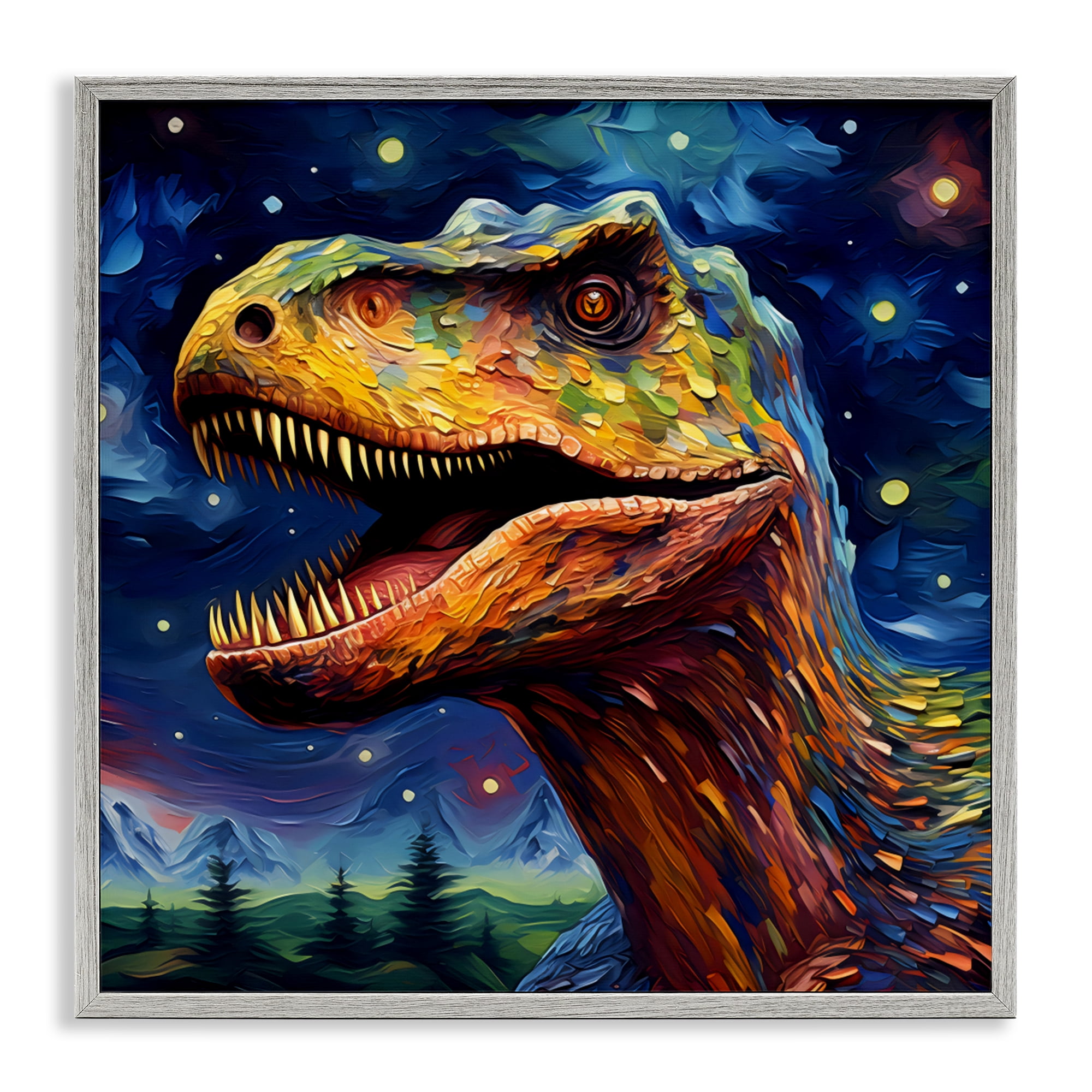 Stupell Industries Starry Sky Dinosaur Gray Framed Giclee Art, design by Creative Studio