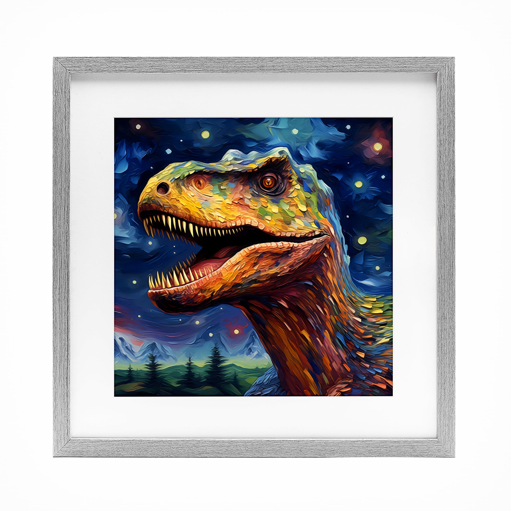 Stupell Industries Starry Sky Dinosaur Gray Framed Print Under Glass, design by Creative Studio