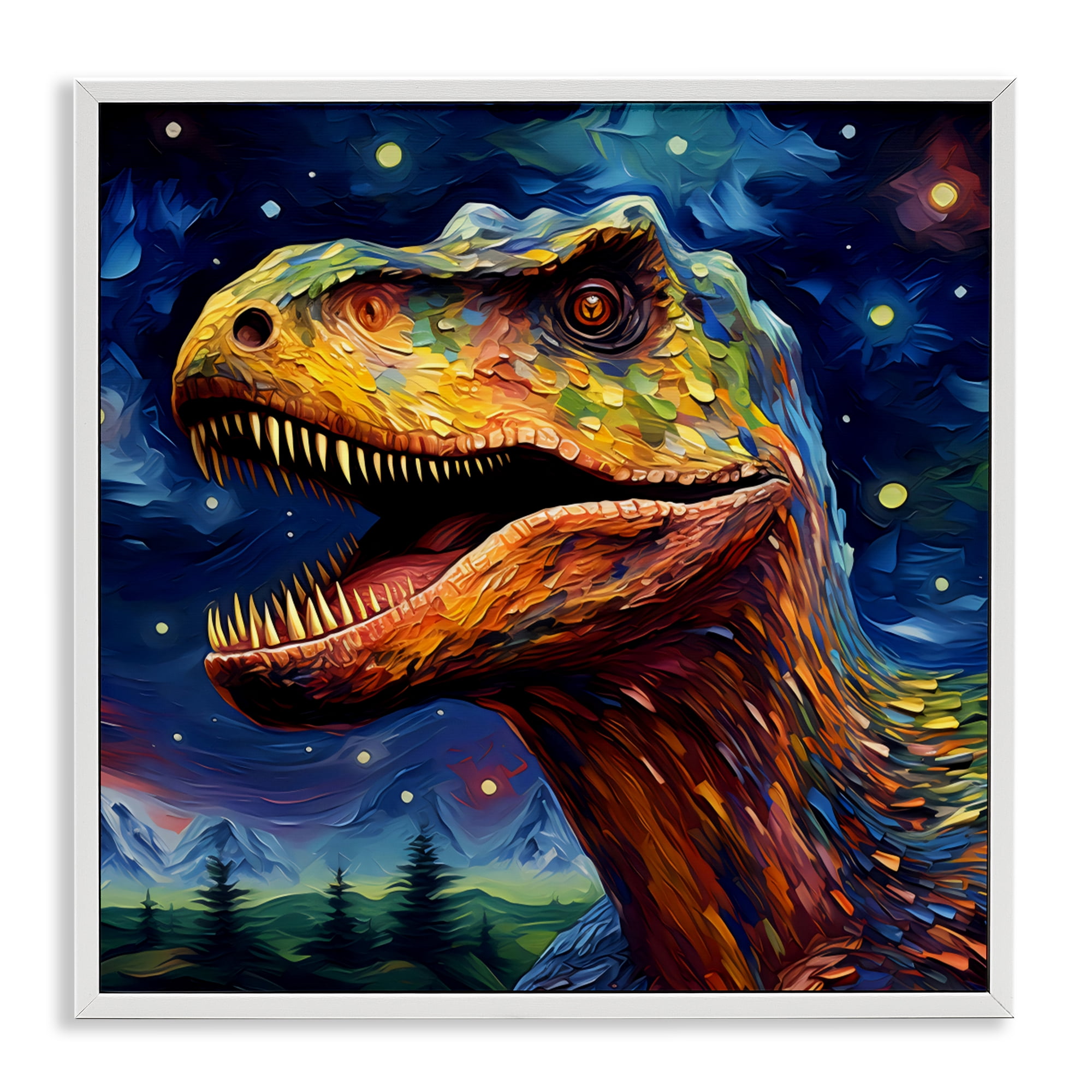 Stupell Industries Starry Sky Dinosaur White Framed Giclee Art, design by Creative Studio