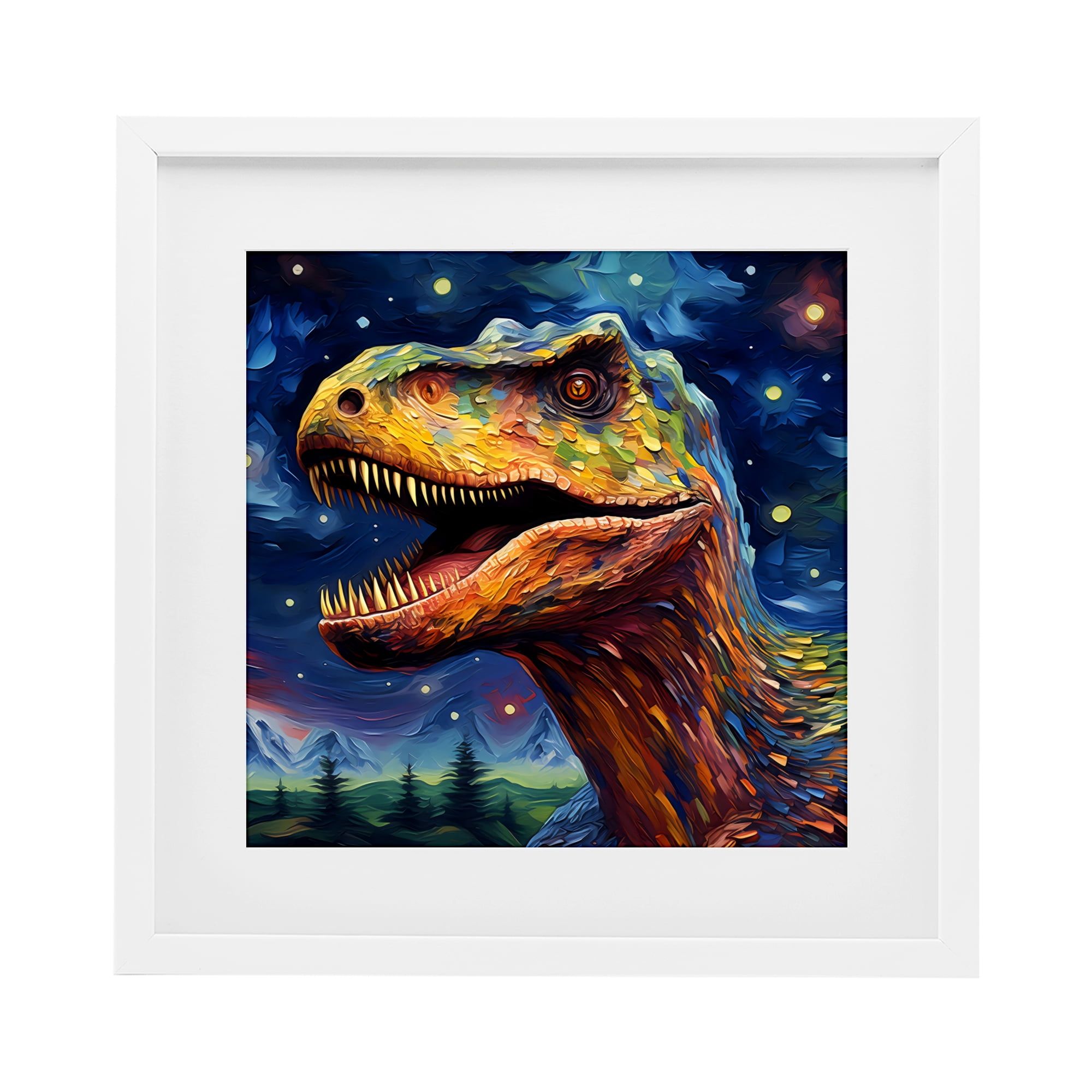 Stupell Industries Starry Sky Dinosaur White Framed Print Under Glass, design by Creative Studio