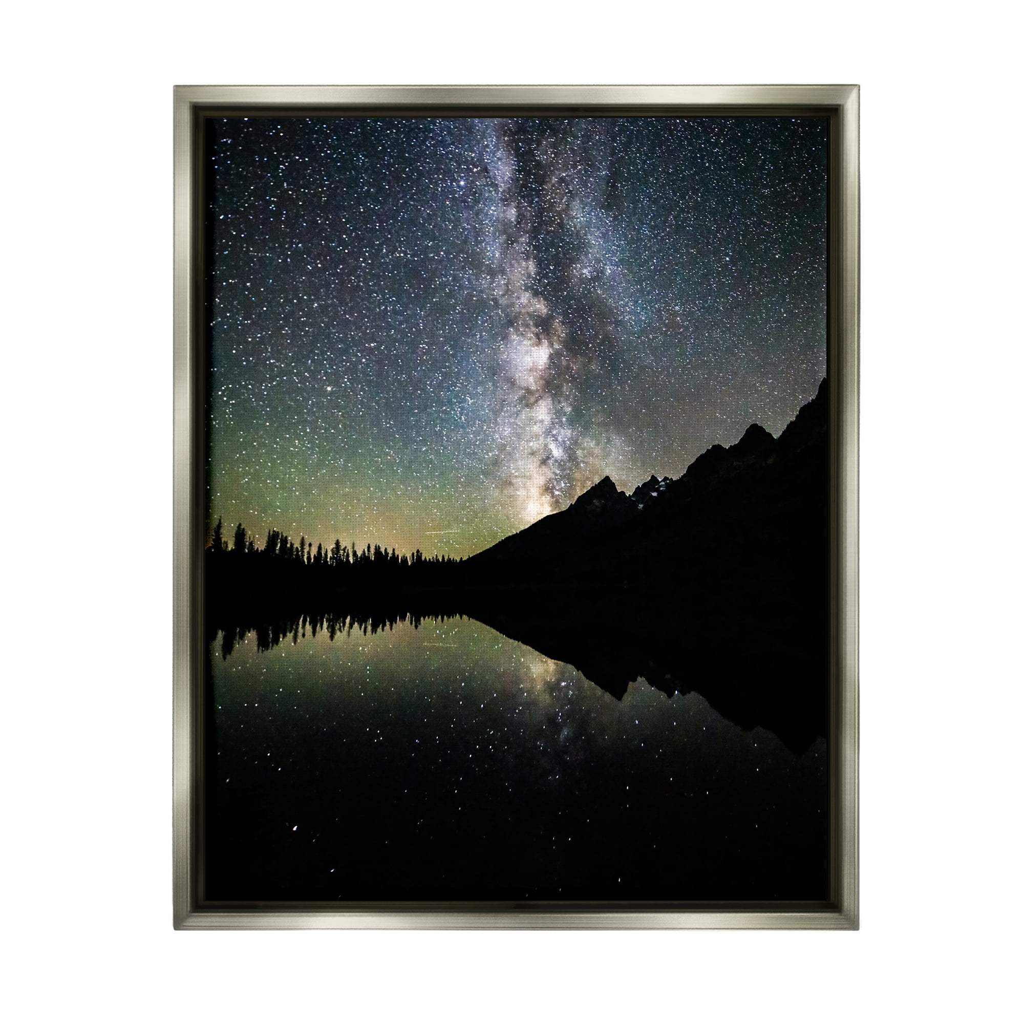 Stupell Industries Starry Sky Lake Reflection Landscape Photography Gray Floater Framed Canvas Art Print Wall Art, 17 x 21