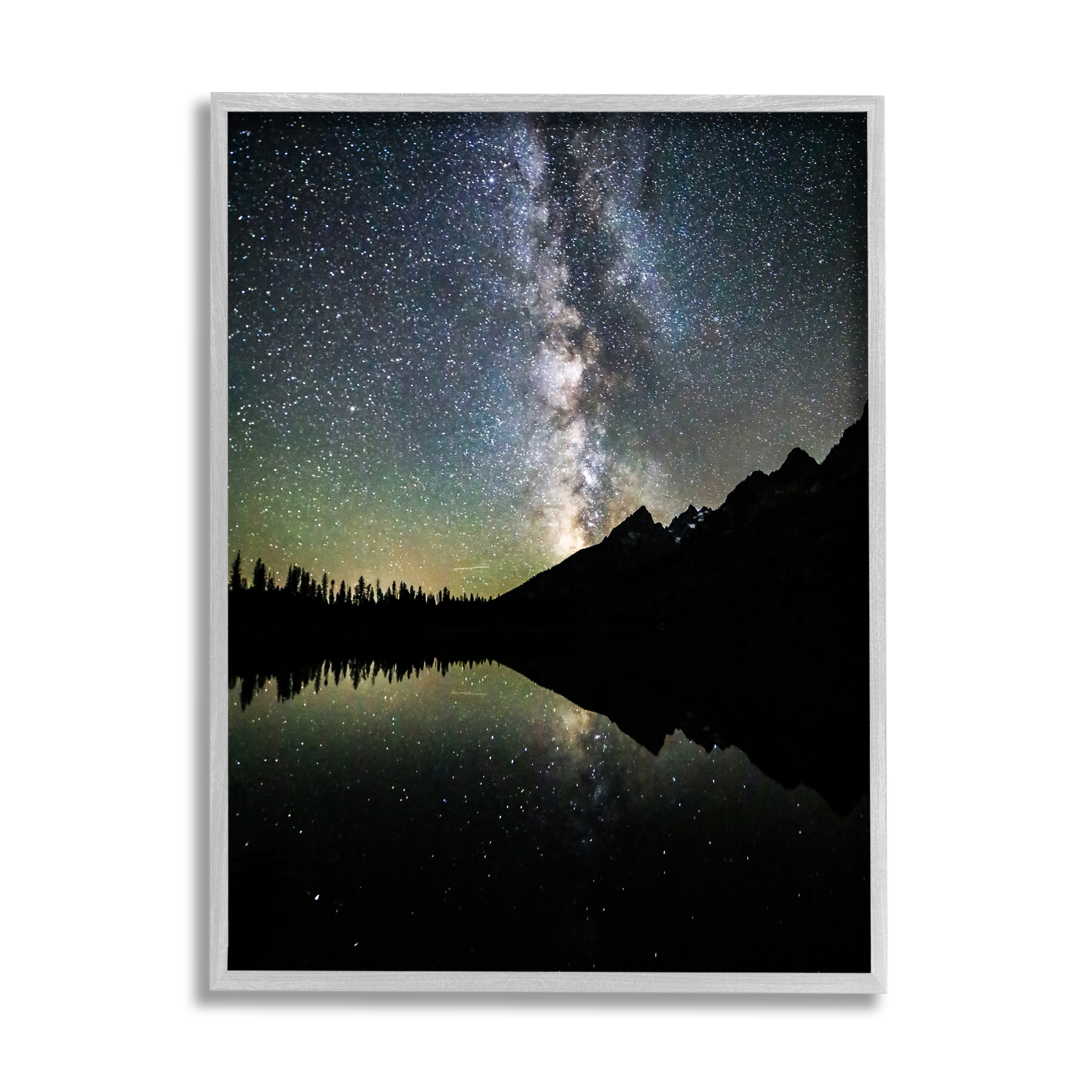 Stupell Industries Starry Sky Lake Reflection Landscape Photography Gray Framed Art Print Wall Art, 11 x 14