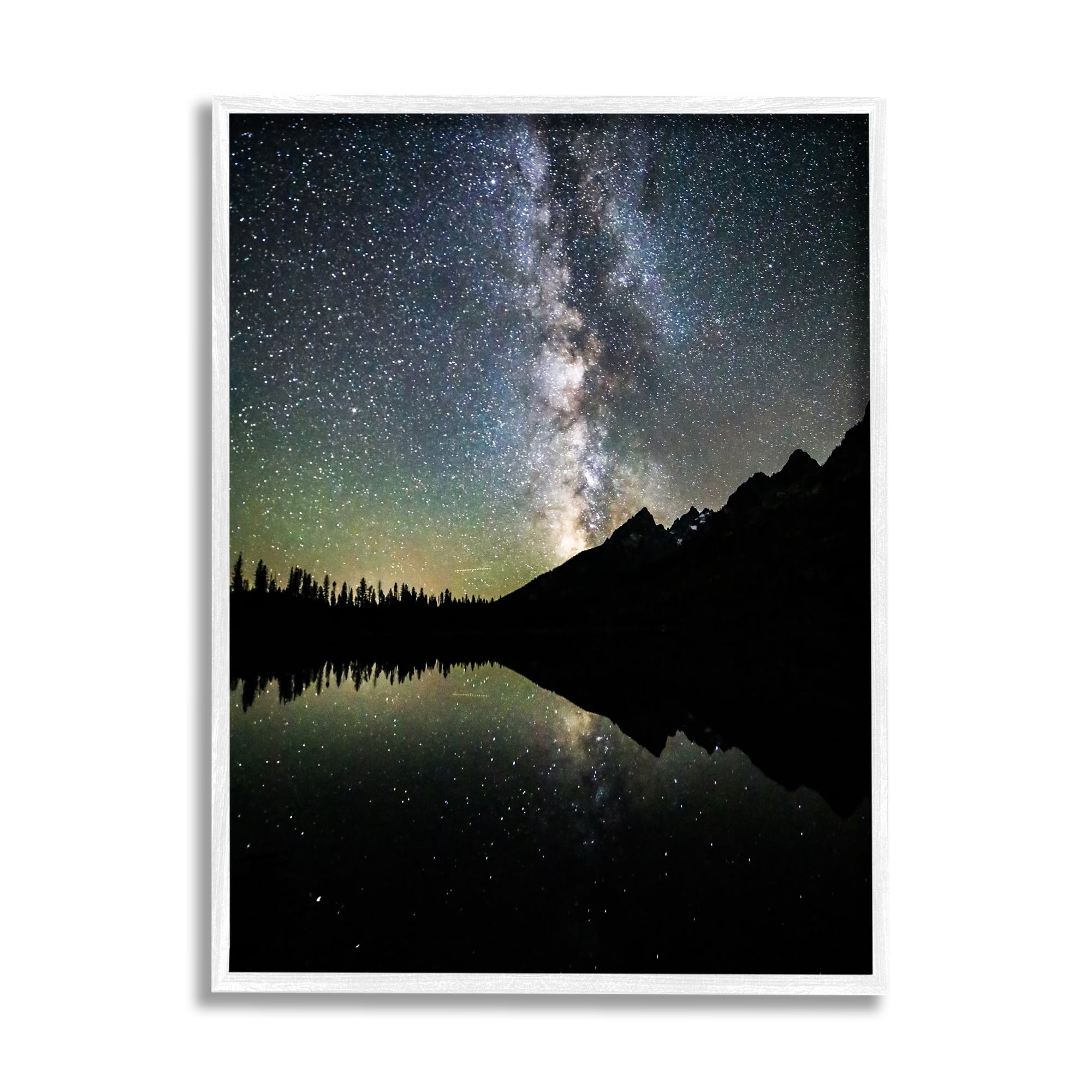 Stupell Industries Starry Sky Lake Reflection Landscape Photography White Framed Art Print Wall Art, 11 x 14