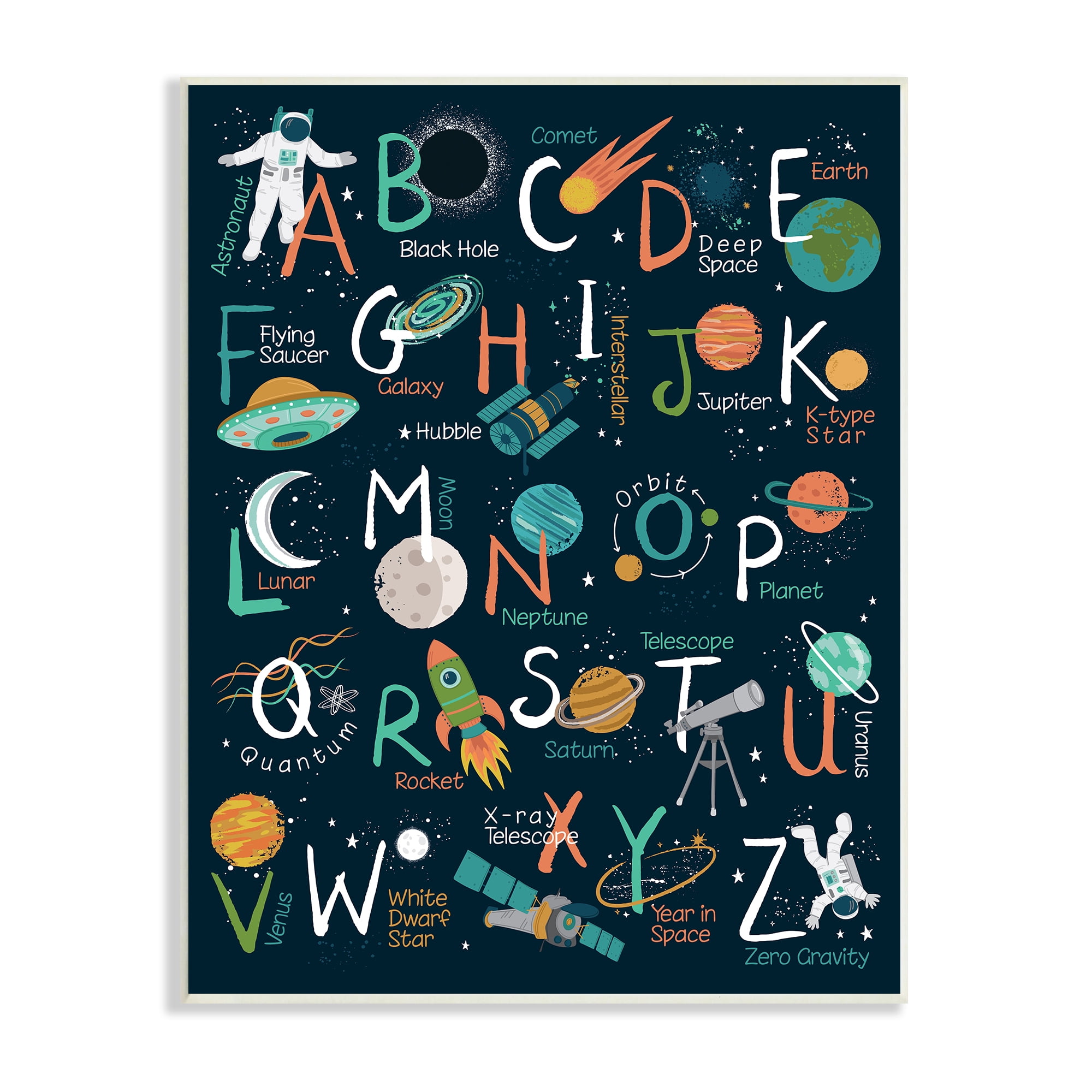 Stupell Industries Starry Space Alphabet Fantasy Constellations UFO ABC's, 10 x 15, Designed by Lisa Whitebutton