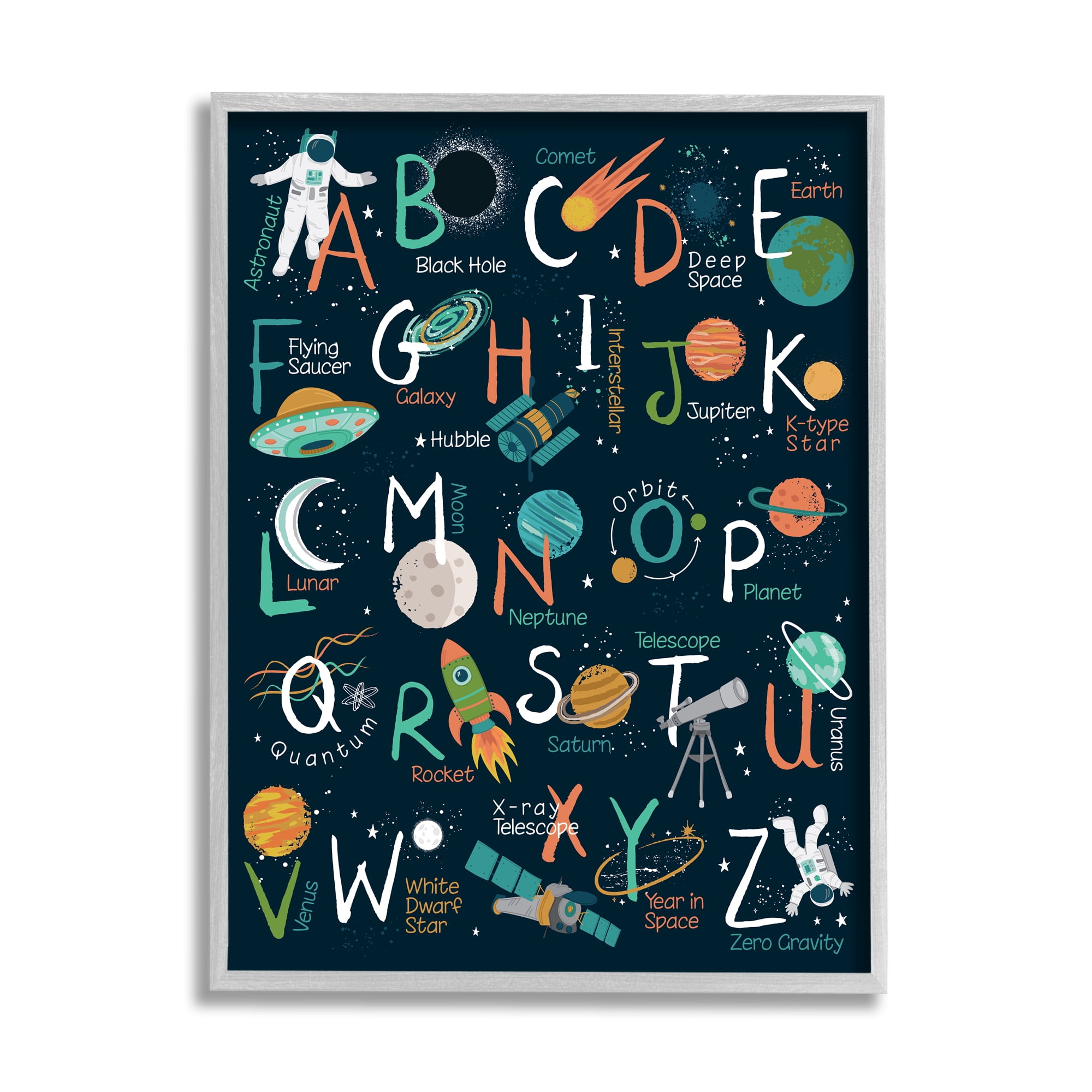 Stupell Industries Starry Space Alphabet Fantasy Constellations UFO ABC's, 24 x 30, Designed by Lisa Whitebutton