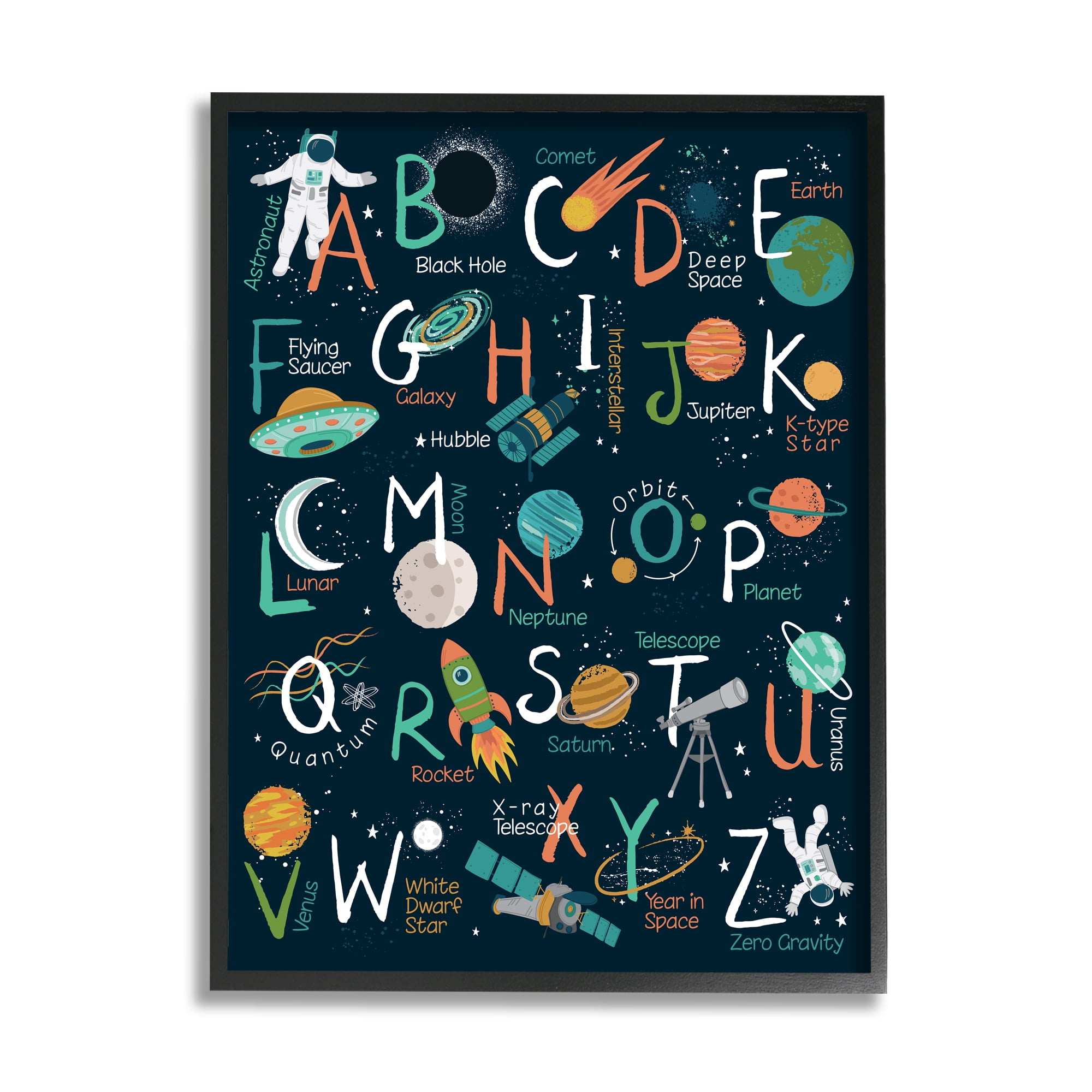 Stupell Industries Starry Space Alphabet Fantasy Constellations UFO ABC's, 24 x 30, Designed by Lisa Whitebutton