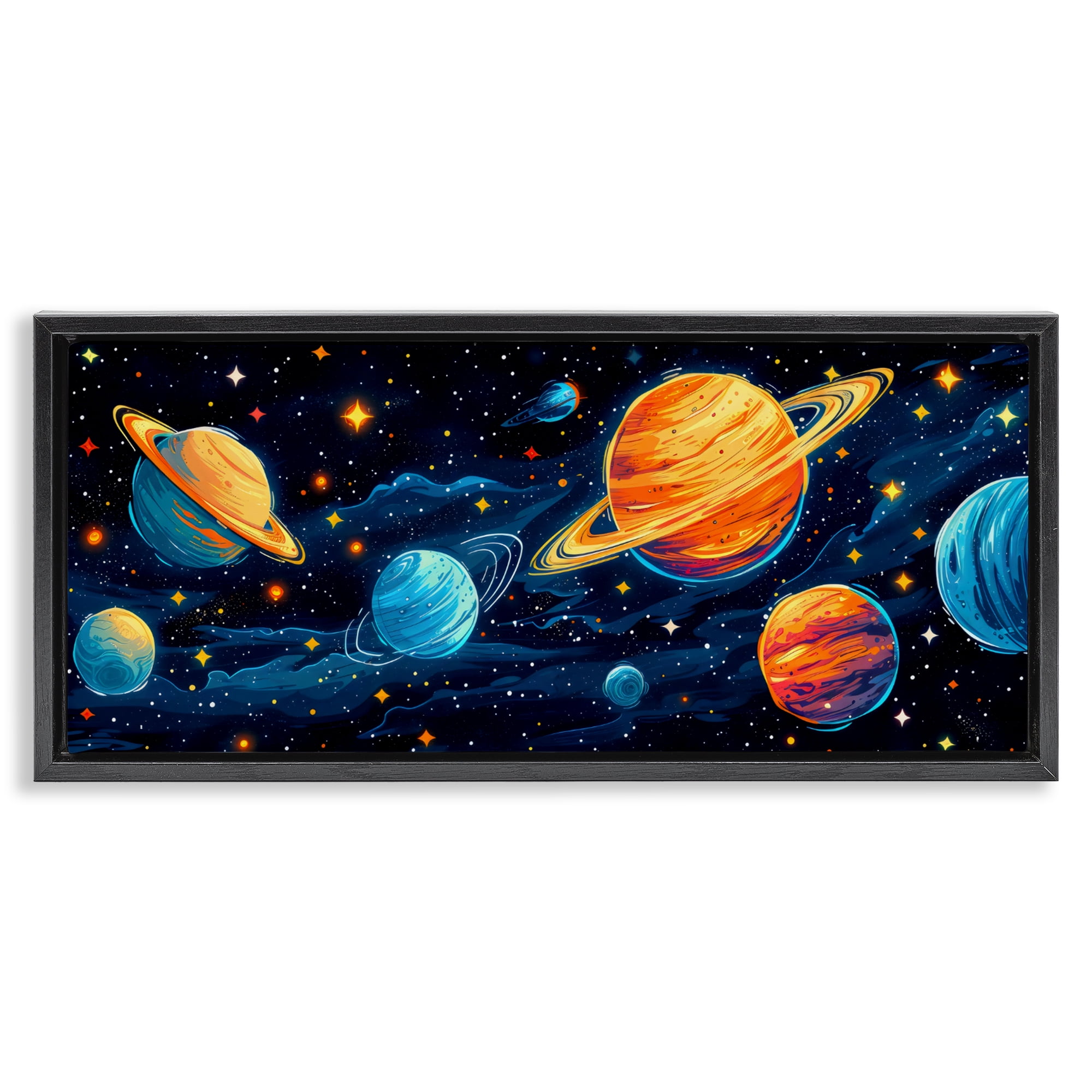 Stupell Industries Starry Universe Whimsy Black Framed Floater Canvas Wall Art, design by Creative Studio