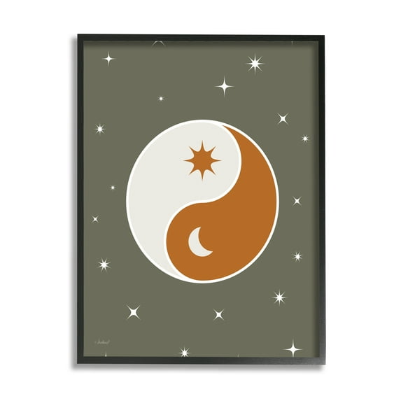 Stupell Industries Starry Yin Yang Symbol Celestial Sun Moon Shapes Graphic Art Black Framed Art Print Wall Art, Design by Martina Pavlova