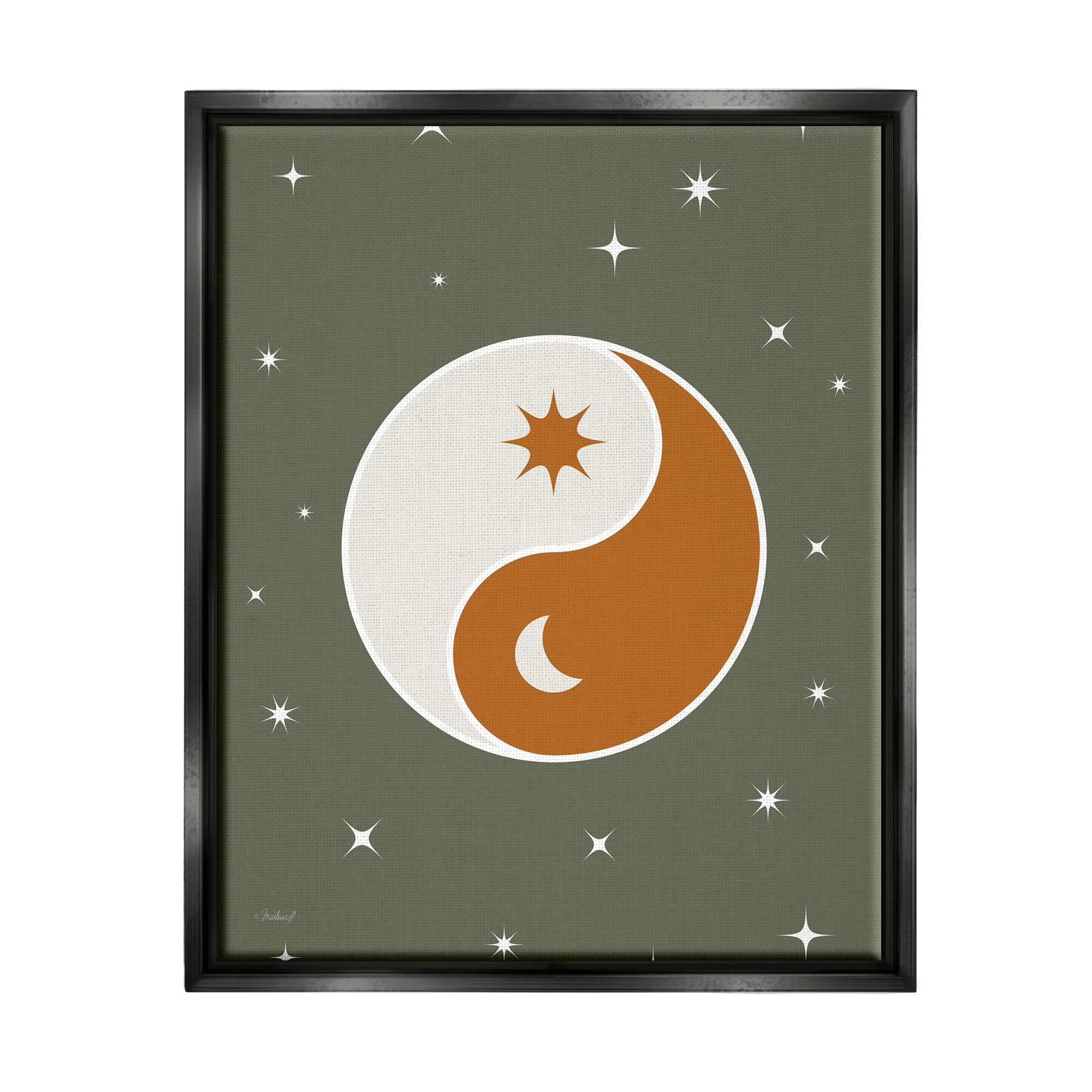 Stupell Industries Starry Yin Yang Symbol Celestial Sun Moon Shapes Graphic Art Jet Black Floating Framed Canvas Print Wall Art, Design by Martina Pavlova