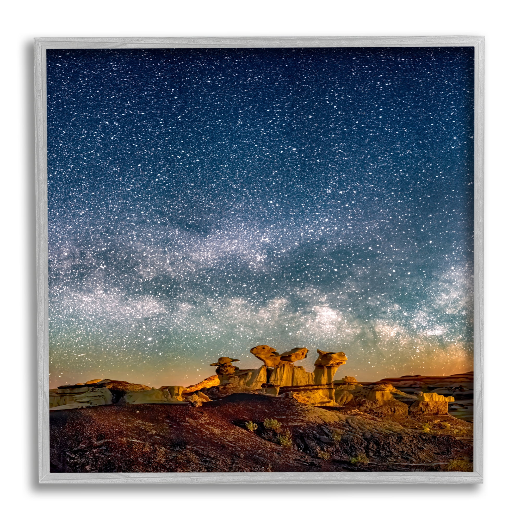 Stupell Industries Stars Over Desert Canyon Nature Photography Gray Framed Art Print Wall Art, 12 x 12