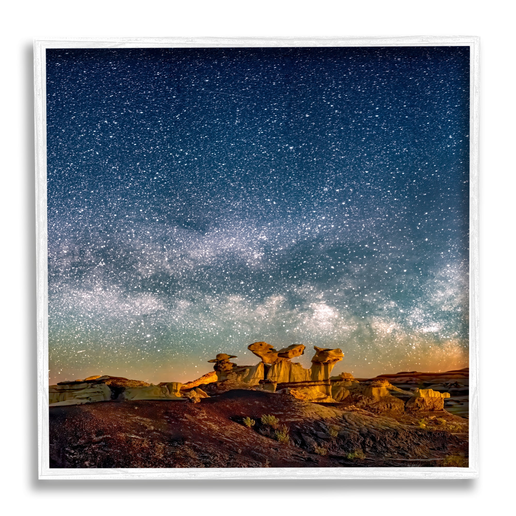 Stupell Industries Stars Over Desert Canyon Nature Photography White Framed Art Print Wall Art, 17 x 17