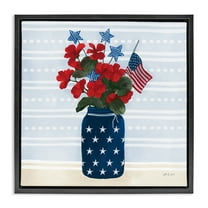 Stupell Industries Stars & Stripes Bouquet Patriotic Painting Black Floater Framed Canvas Art Print Wall Art, 18 x 18
