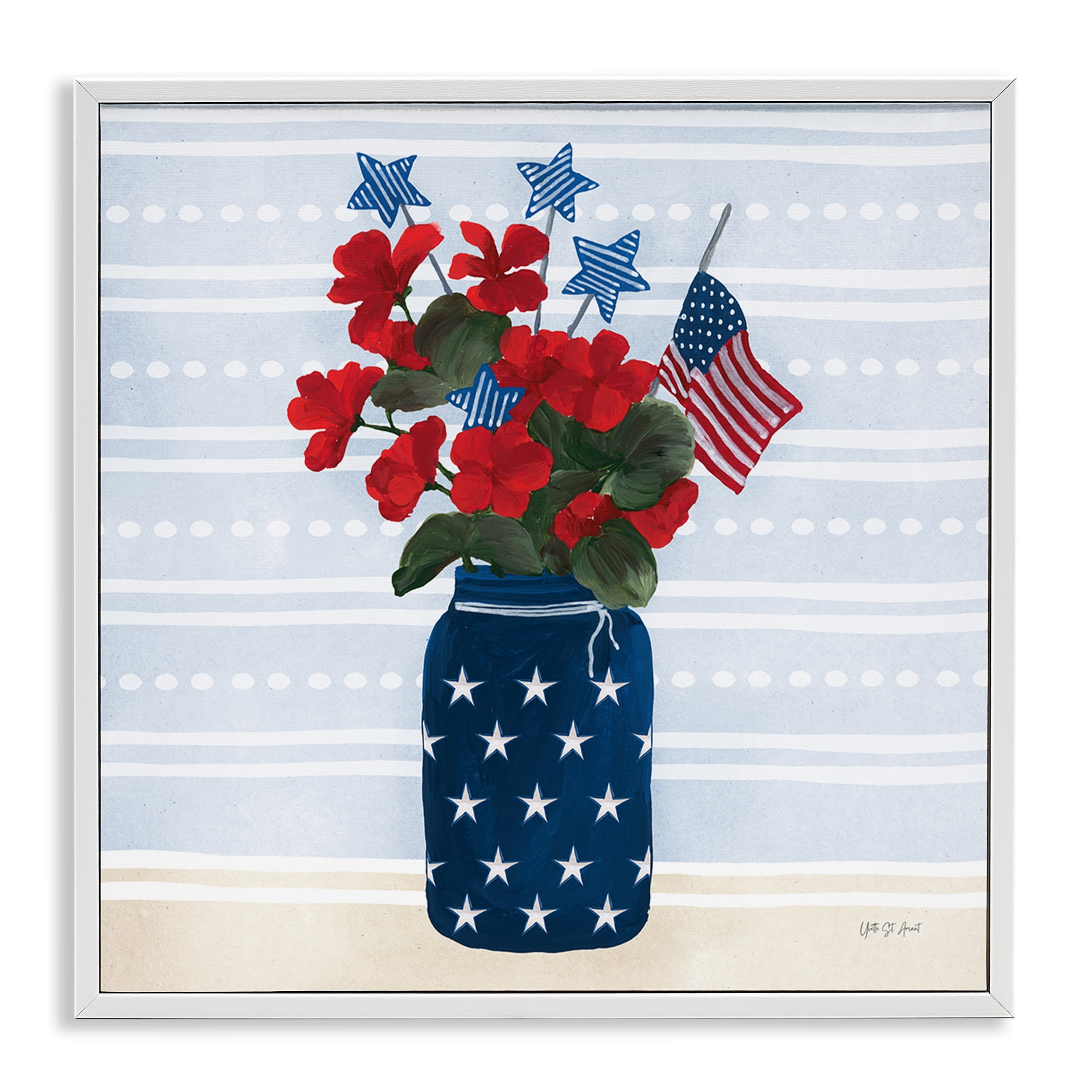 Stupell Industries Stars & Stripes Bouquet Patriotic Painting White Framed Art Print Wall Art, 24 x 24