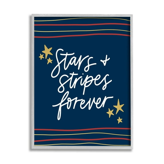 Stupell Industries Stars Stripes Forever Americana Independence Day Graphic Art Gray Framed Art Print Wall Art, Design by Amanda Houston