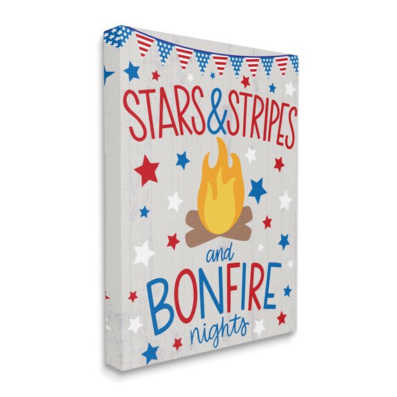 Stupell Industries Stars Stripes and Bonfire Phrase Nights Americana Pride Holiday Painting Gallery Wrapped Canvas Print Wall Art, 16 x 20