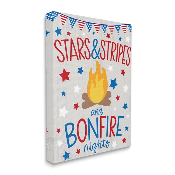 Stupell Industries Stars Stripes and Bonfire Phrase Nights Americana Pride Holiday Painting Gallery Wrapped Canvas Print Wall Art, 24 x 30