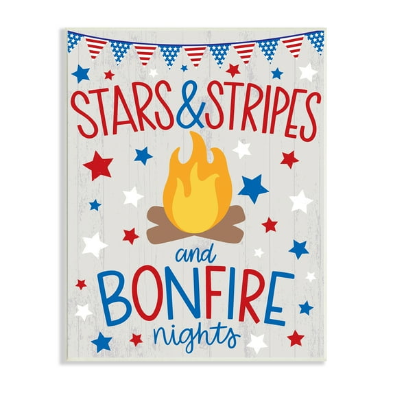 Stupell Industries Stars Stripes and Bonfire Phrase Nights Americana Pride Holiday Painting Unframed Art Print Wall Art, 10 x 15