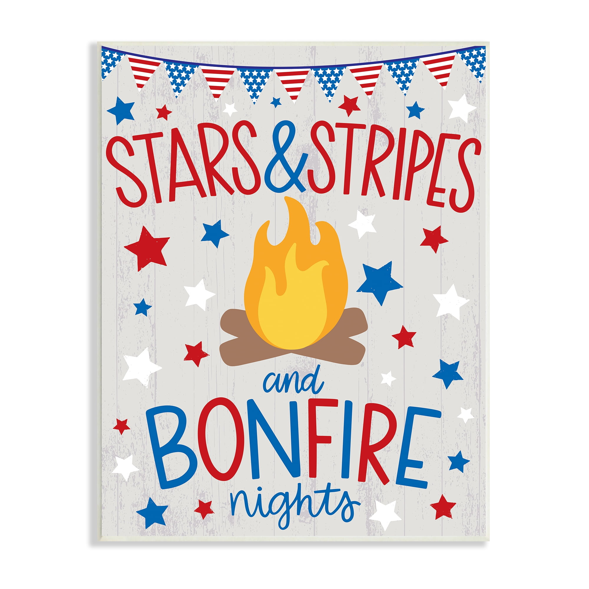 Stupell Industries Stars Stripes and Bonfire Phrase Nights Americana Pride Holiday Painting Unframed Art Print Wall Art, 13 x 19