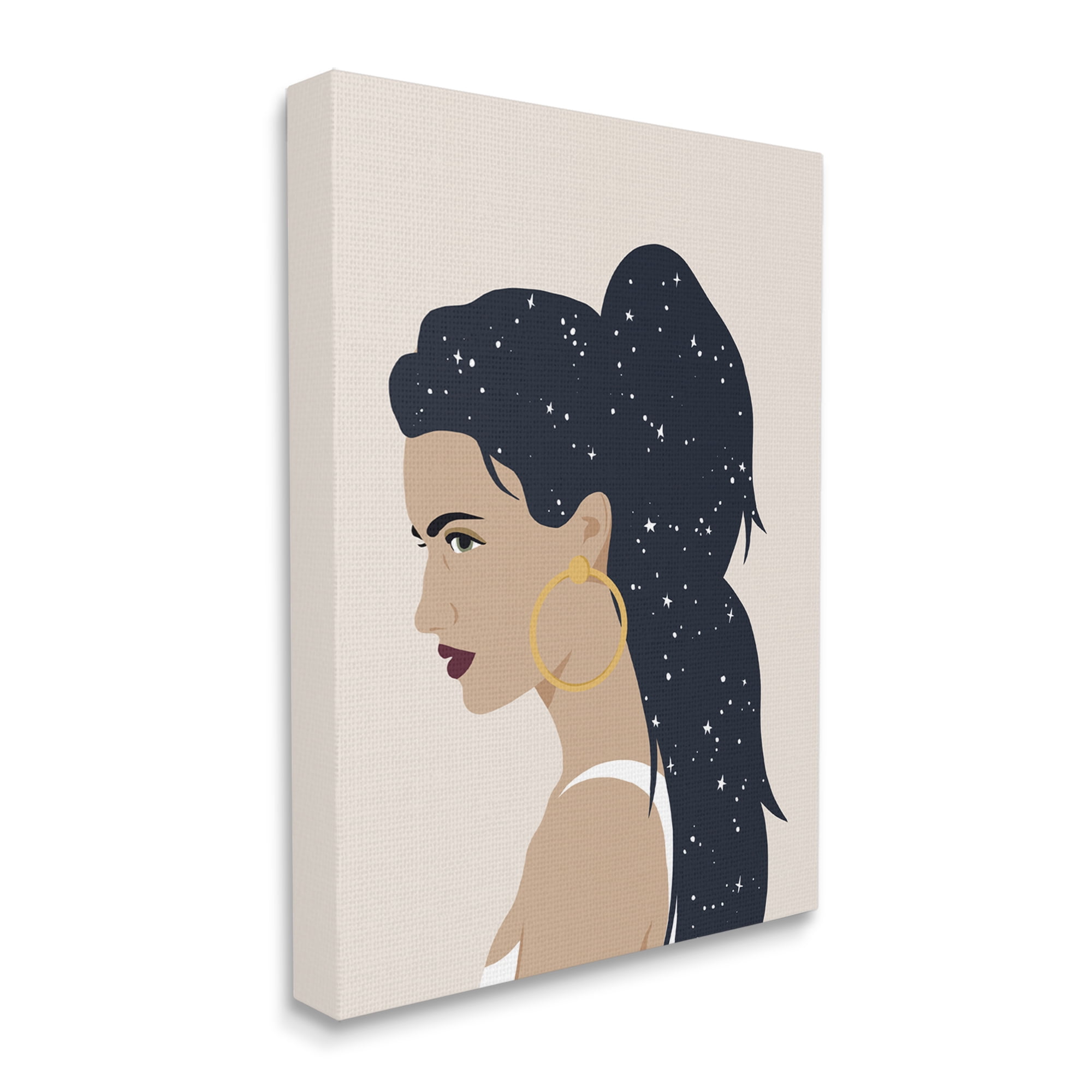 Stupell Industries Stars in Hair Glam Female Portrait Constellations Novelty Painting Gallery Wrapped Canvas Art Print Wall Art, 16 x 20