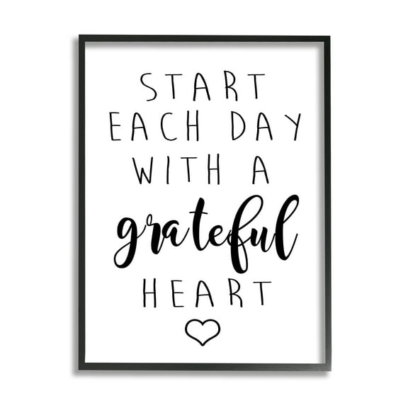 Stupell Industries Start Each Date with Grateful Heart Phrase Minimal Inspirational Painting Black Framed Art Print Wall Art, 11 x 14