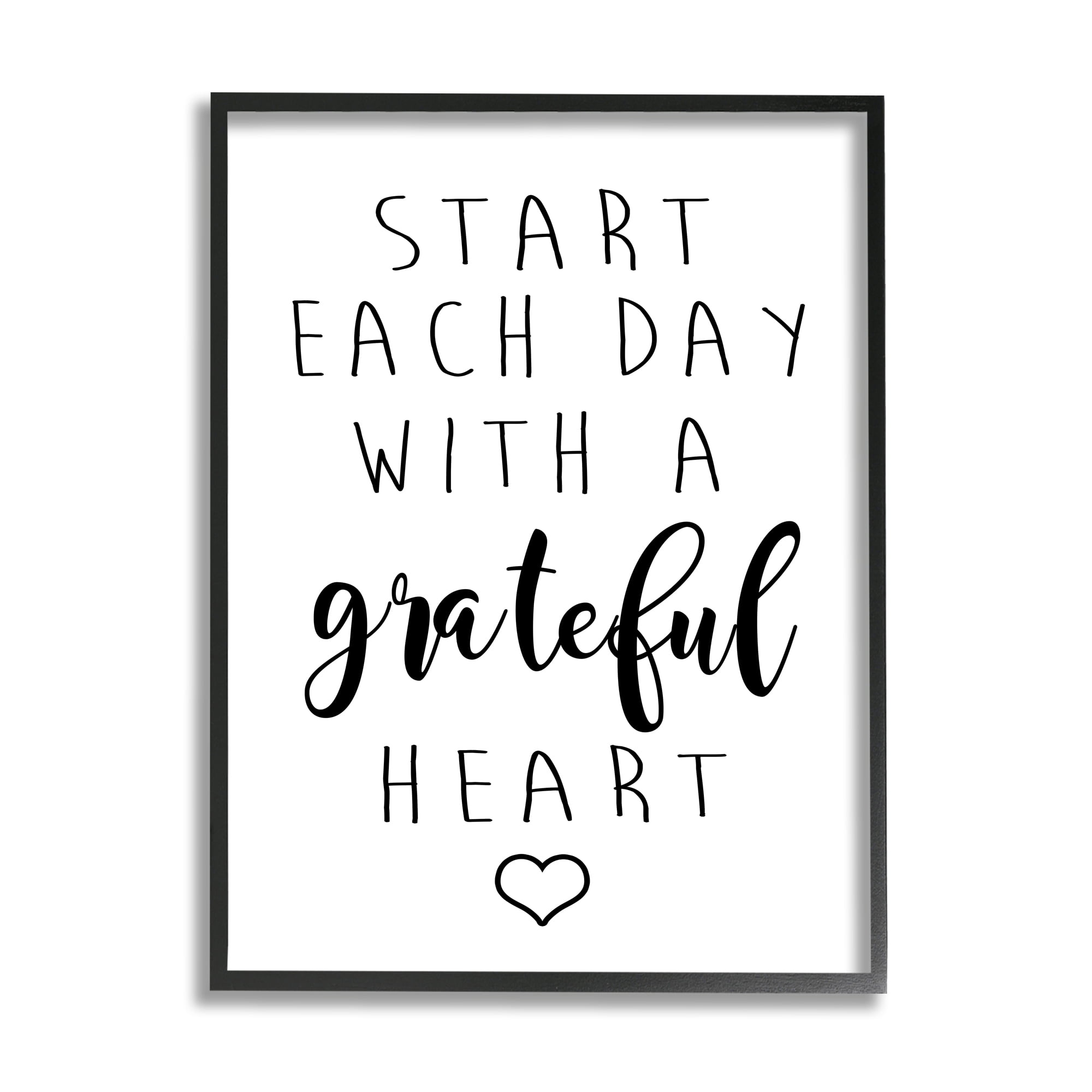 Stupell Industries Start Each Date with Grateful Heart Phrase Minimal Inspirational Painting Black Framed Art Print Wall Art, 16 x 20