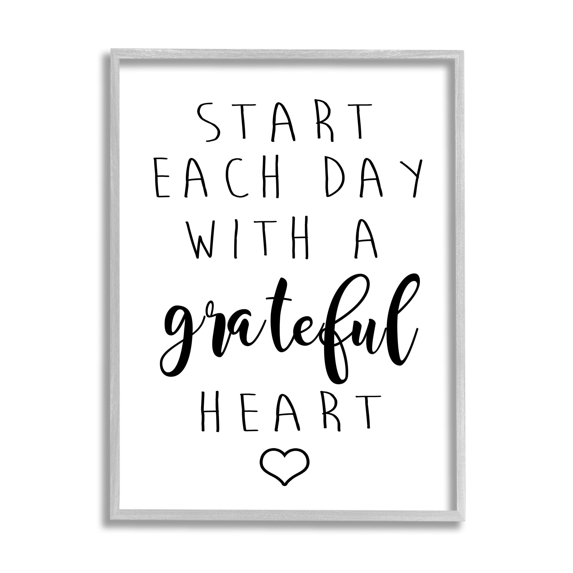Stupell Industries Start Each Date with Grateful Heart Phrase Minimal Inspirational Painting Gray Framed Art Print Wall Art, 11 x 14