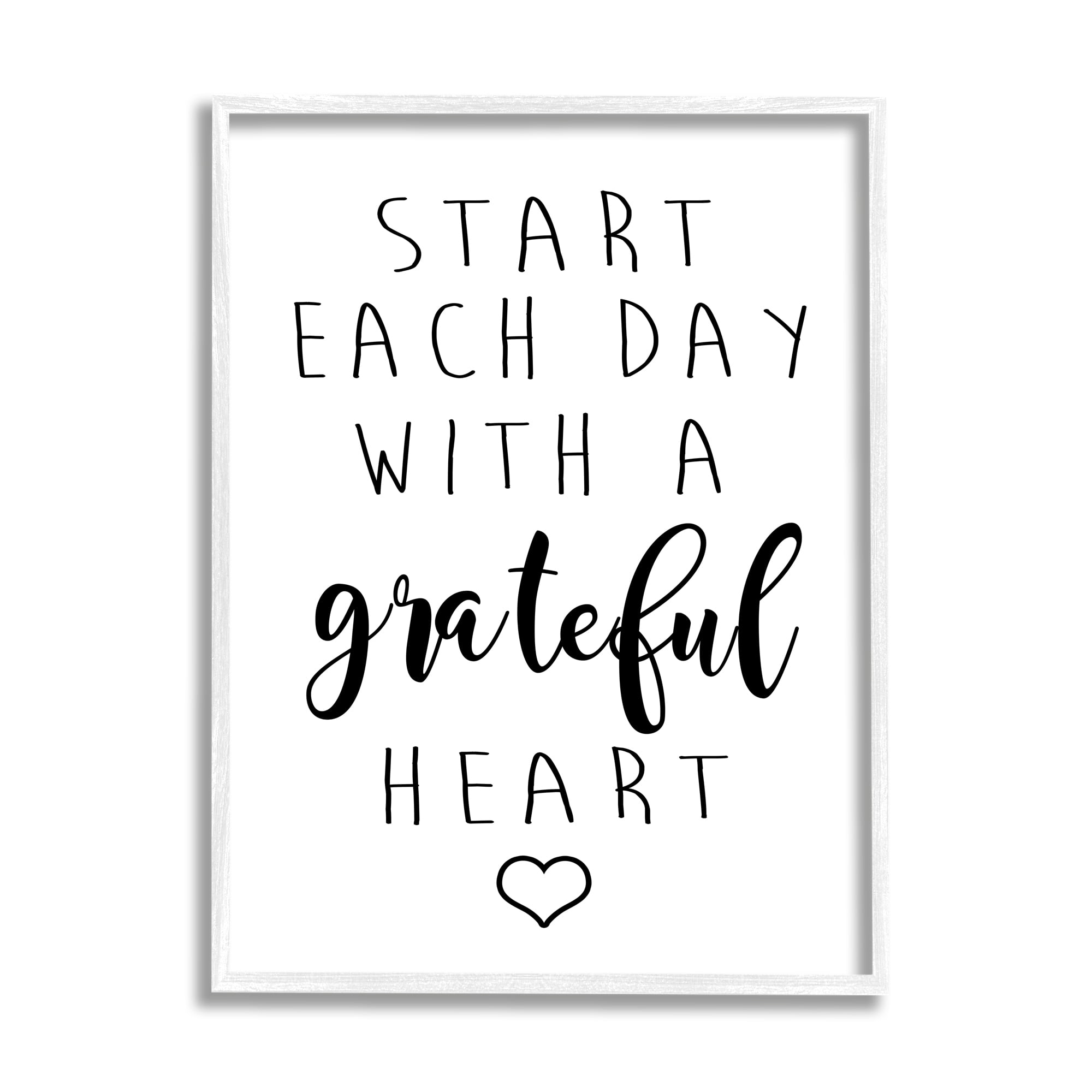 Stupell Industries Start Each Date with Grateful Heart Phrase Minimal Inspirational Painting White Framed Art Print Wall Art, 24 x 30