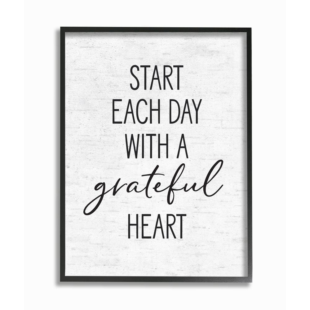 Stupell Industries Start Each Day with a Grateful Heart Neutral Quote Framed Wall Art Design by Lettered and Lined, 24" x 30", Black Framed