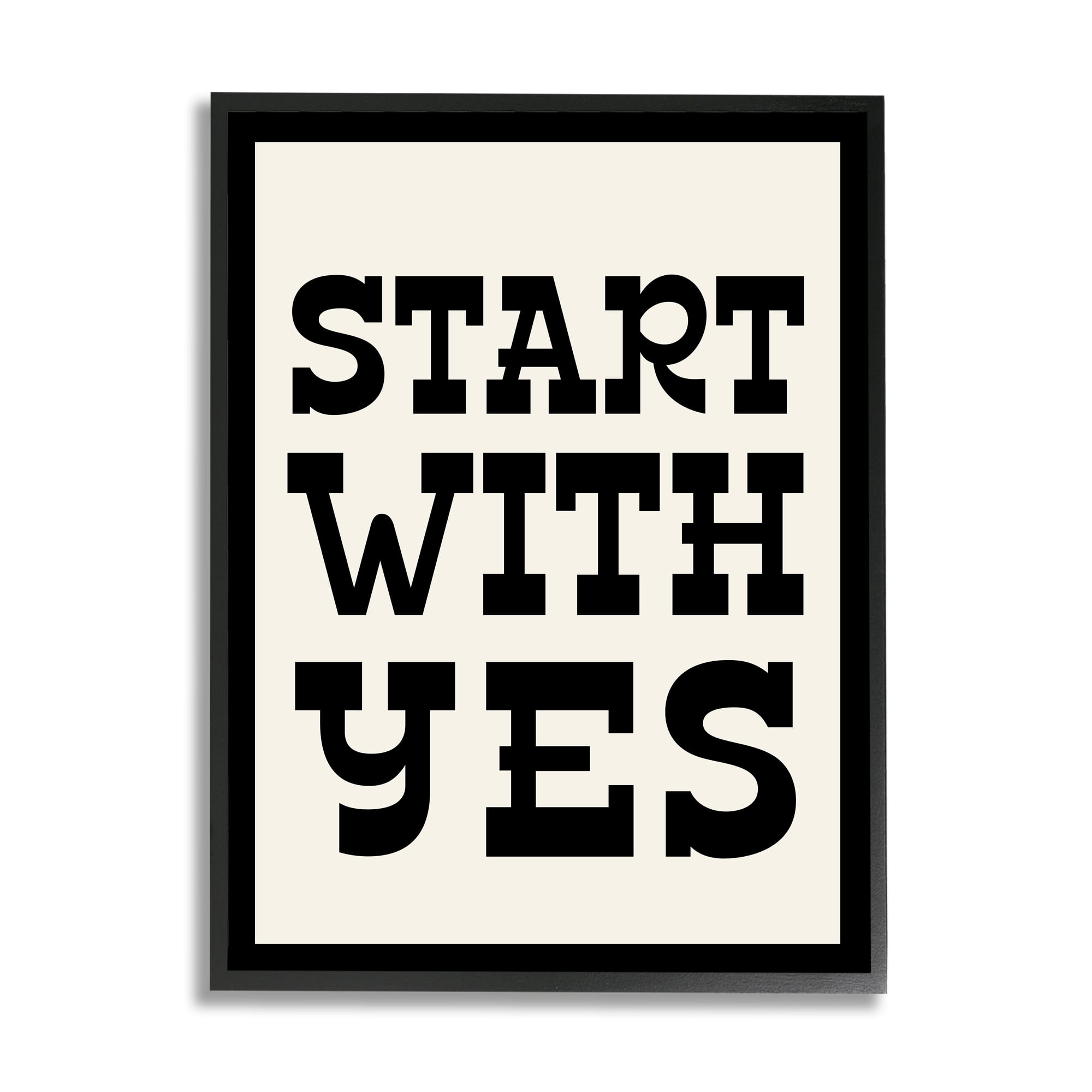Stupell Industries Start With Yes Phrase Inspirational Painting Black Framed Art Print Wall Art, 16 x 20