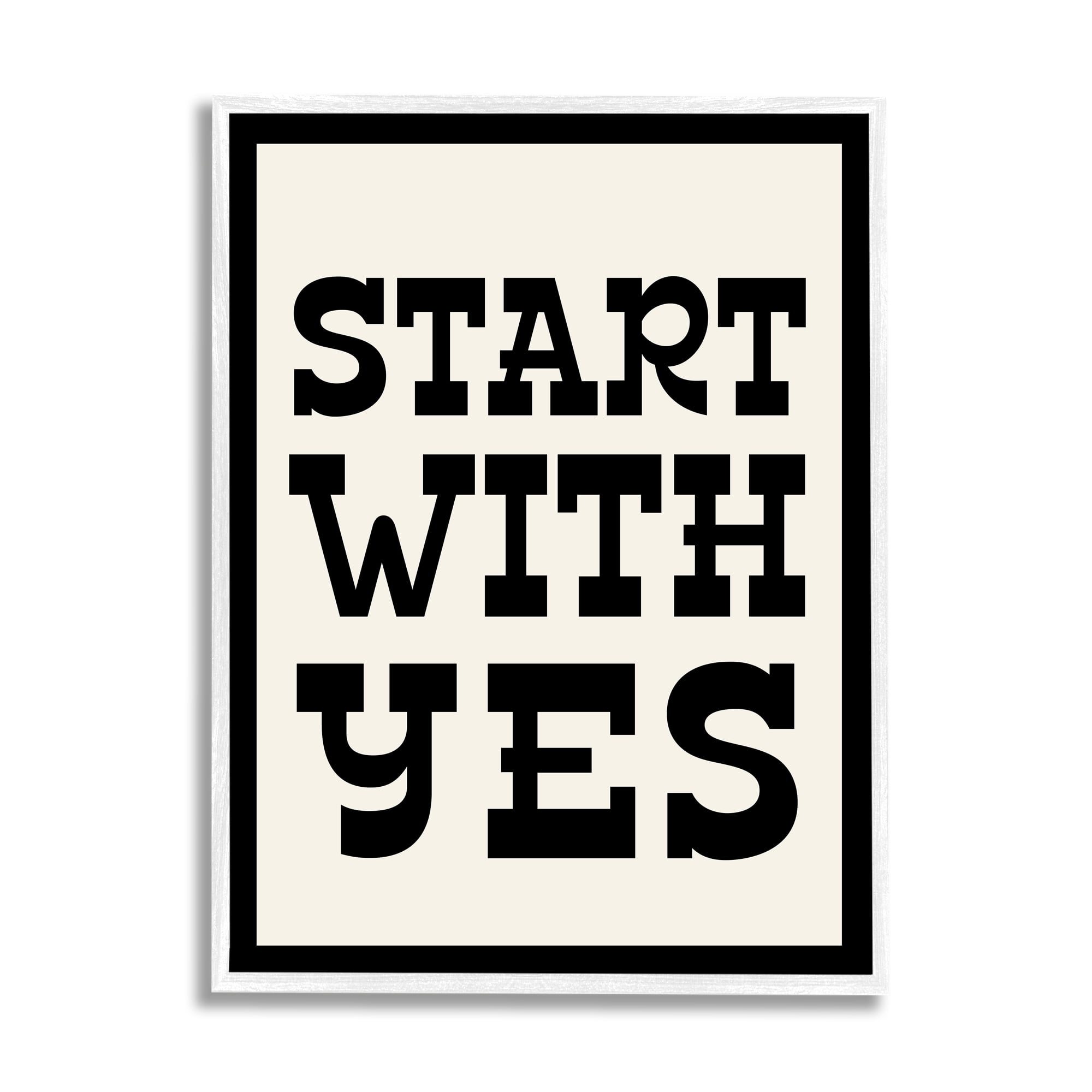 Stupell Industries Start With Yes Phrase Inspirational Painting White Framed Art Print Wall Art, 24 x 30