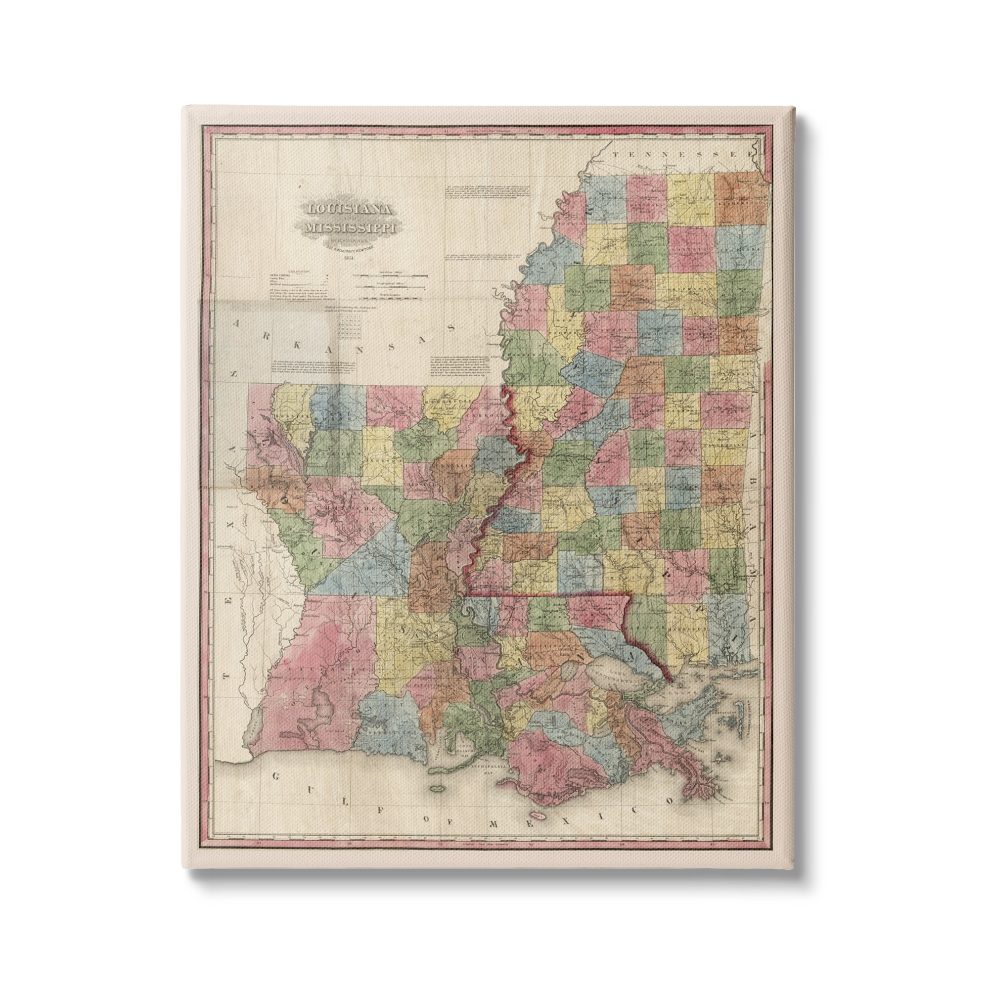 Stupell Industries State Map of Louisiana Mississippi Vintage US Cartography, 16 x 20, Design by Daphne Polselli