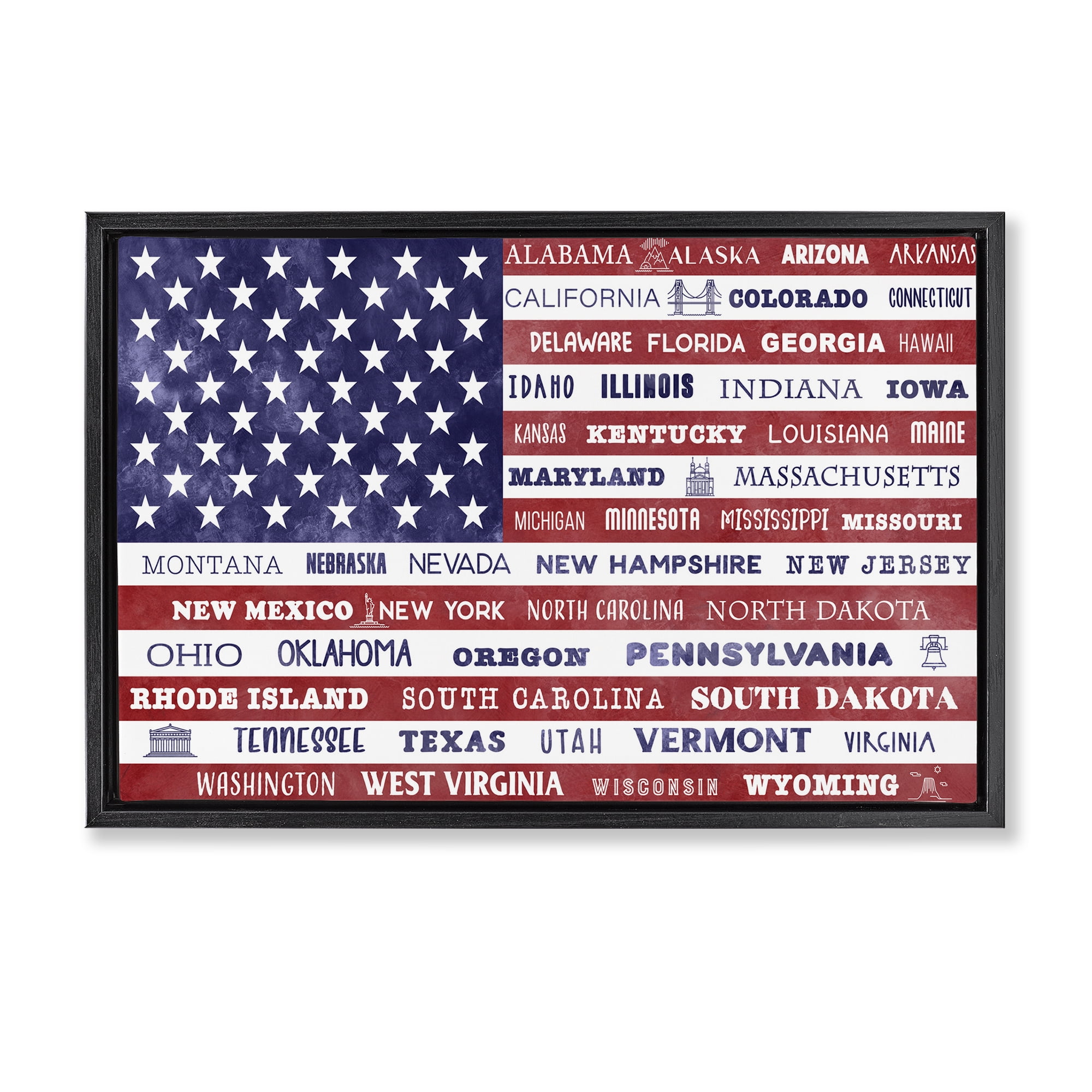 Stupell Industries States Of America Flag Black Framed Floater Canvas Wall Art, design by Daniela Santiago