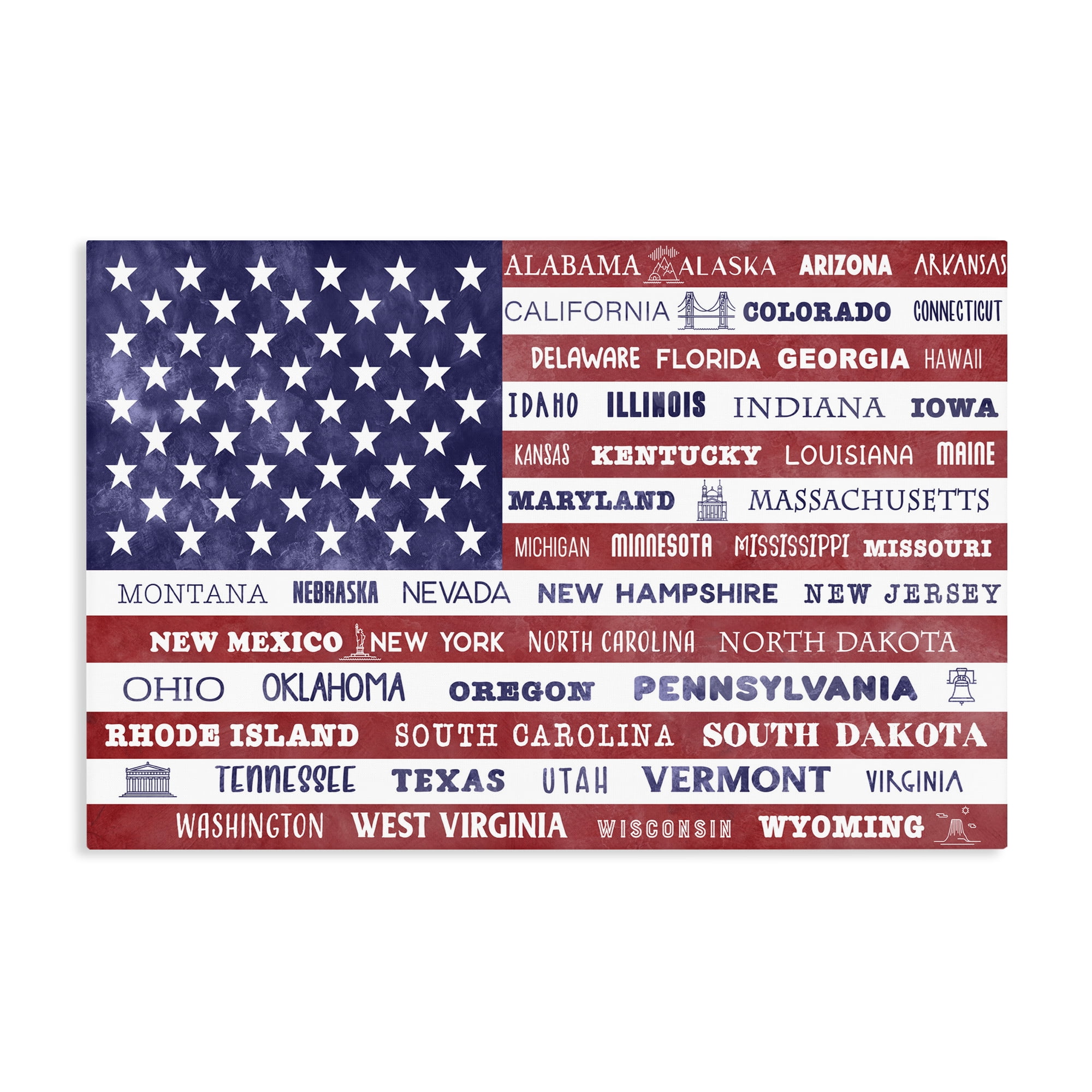 Stupell Industries States Of America Flag Canvas Wall Art, design by Daniela Santiago