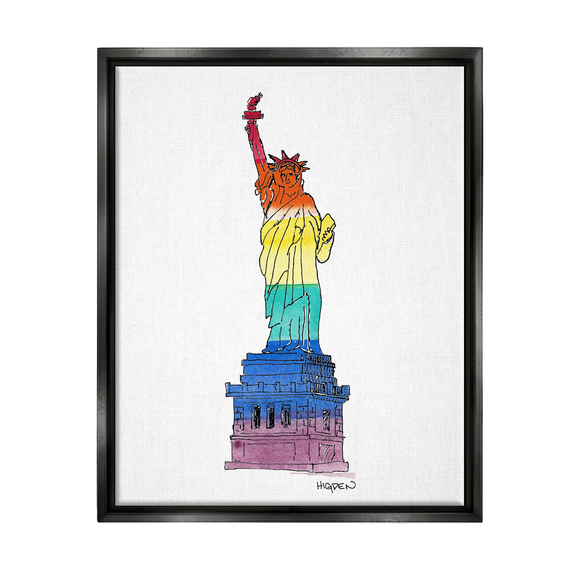 Stupell Industries Statue Of Liberty Pride Rainbow Holiday Painting Black Floater Framed Art Print Wall Art