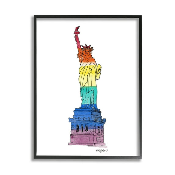 Stupell Industries Statue Of Liberty Pride Rainbow Holiday Painting Black Framed Art Print Wall Art