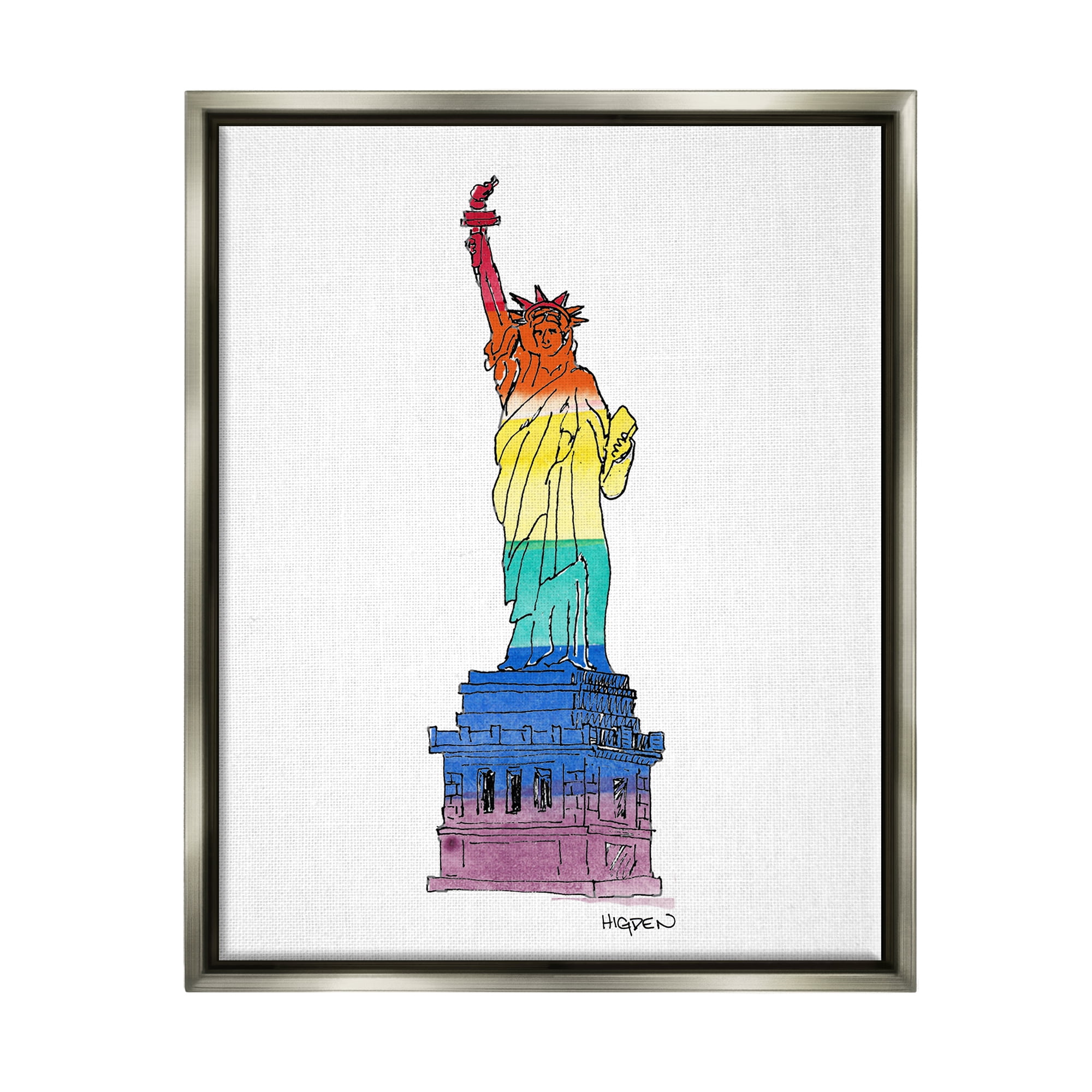 Stupell Industries Statue Of Liberty Pride Rainbow Holiday Painting Gray Floater Framed Art Print Wall Art